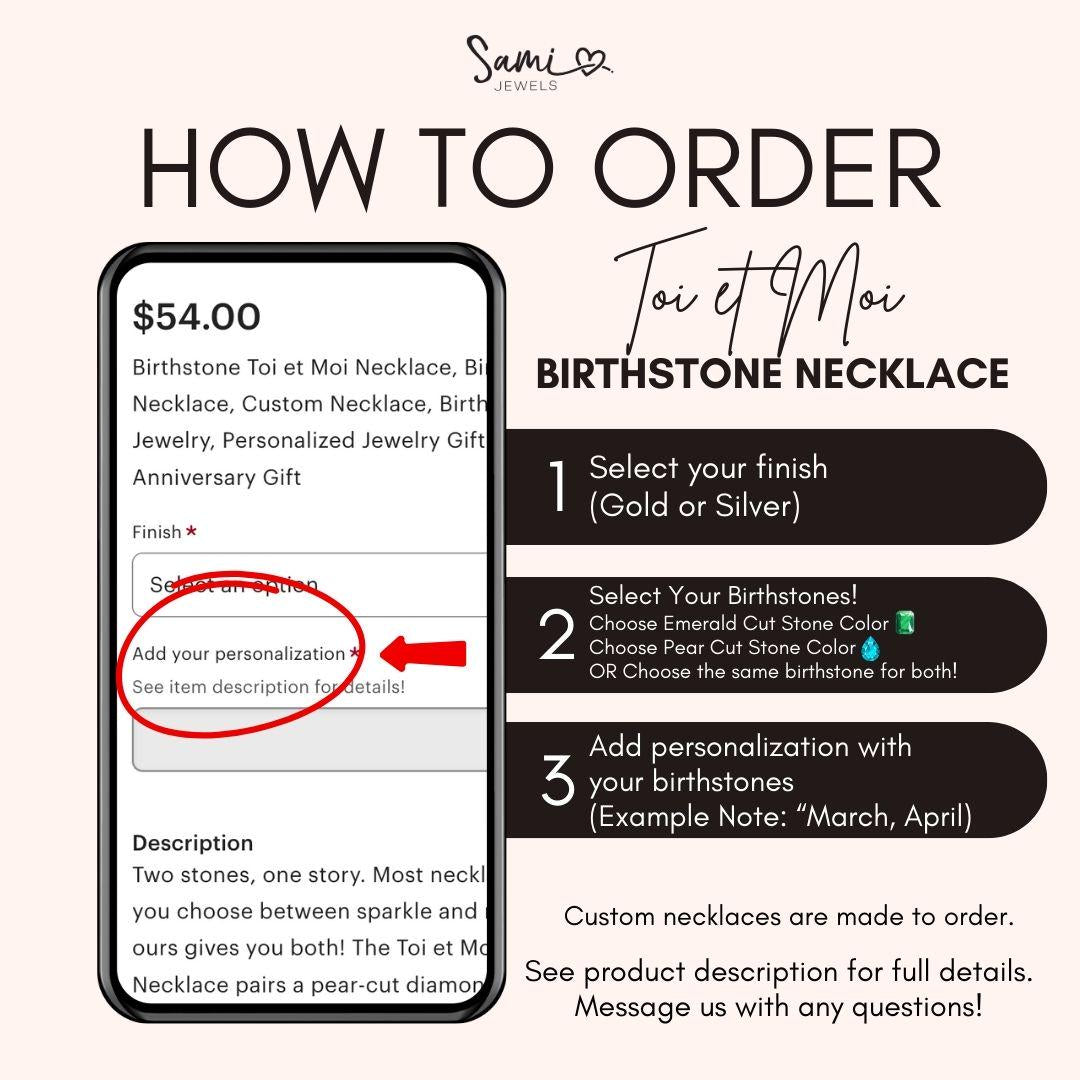 Birthstone Toi et Moi Necklace, Birthstone Necklace, Custom Necklace, Birthstone Jewelry, Personalized Jewelry Gift for Her Anniversary Gift