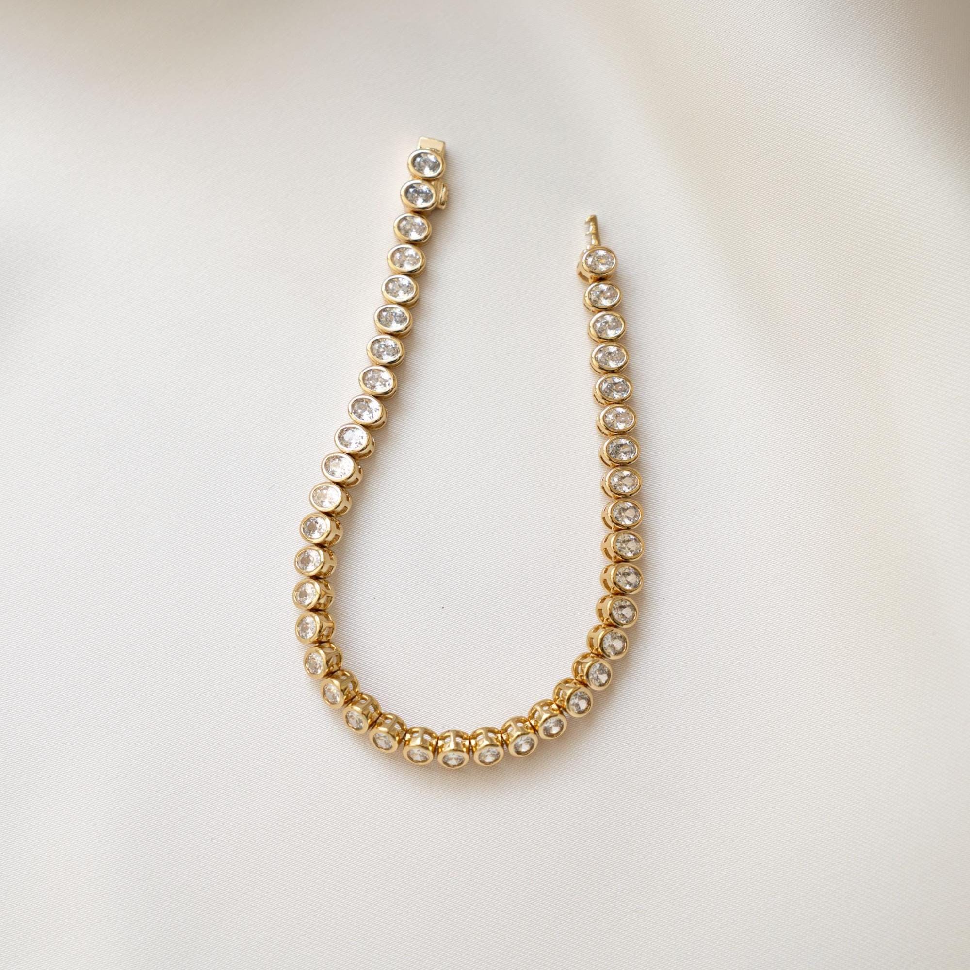 Handmade Tennis Bracelet, Oval Diamond, Bezel Tennis Bracelet, Bridal Jewelry, Diamond Bezel Bracelet, Bridesmaids Gift, Gift for Her