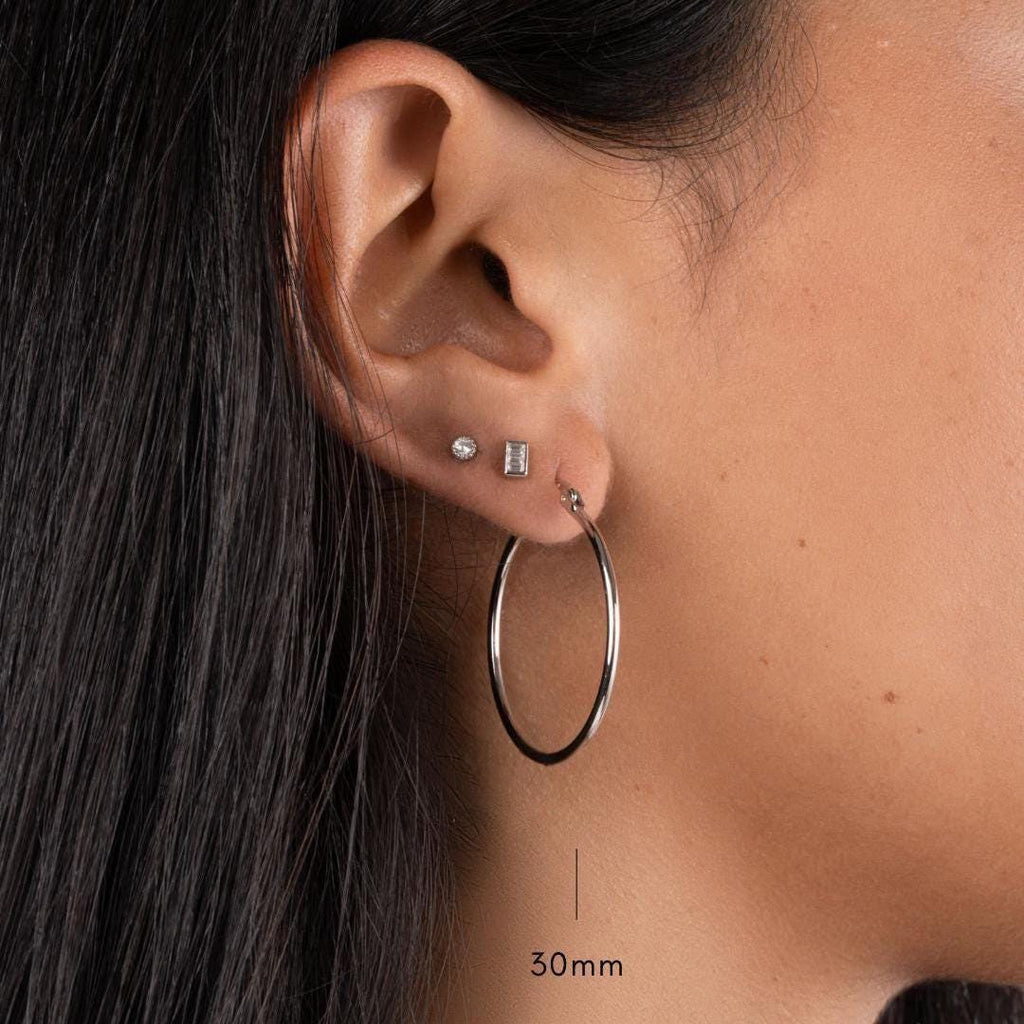 Classic Hoop Earrings, Gold Hoops, Sterling Silver Hoops, Dainty Earrings, Lightweight Earrings, Everyday Earrings, Gift for Her, 30mm Hoops
