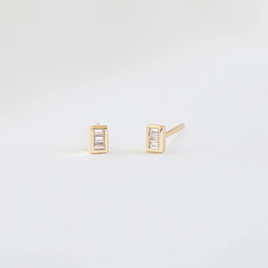 Baguette Stud Earrings, Sterling Silver Earrings, Small Earrings, Cartilage Earrings, Dainty Earrings, Minimalist Earrings, Tiny Studs