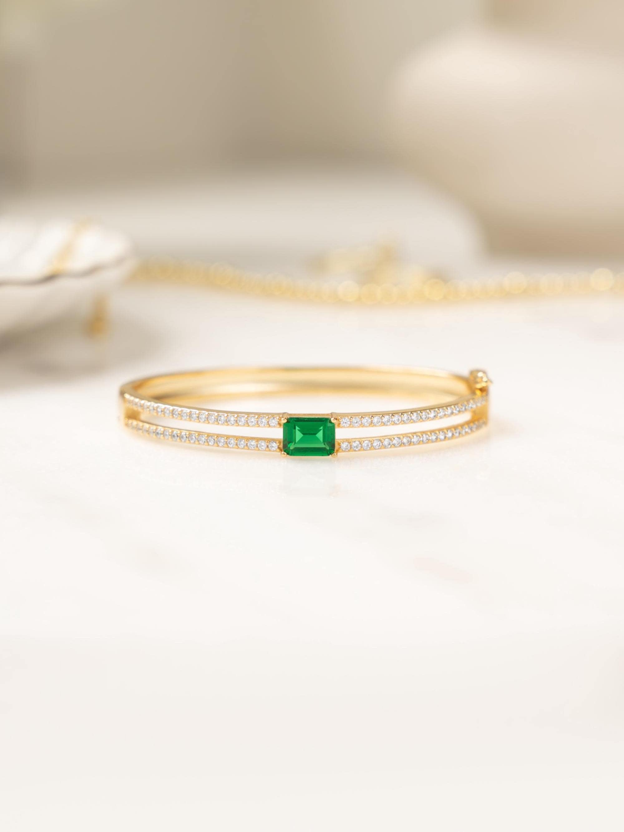 Emerald Bangle Bracelet, Cuff Bracelet, Emerald Jewelry, Diamond Bracelet, Gemstone Bracelet, Stacking Bracelet, Statement Bracelet, Bangle