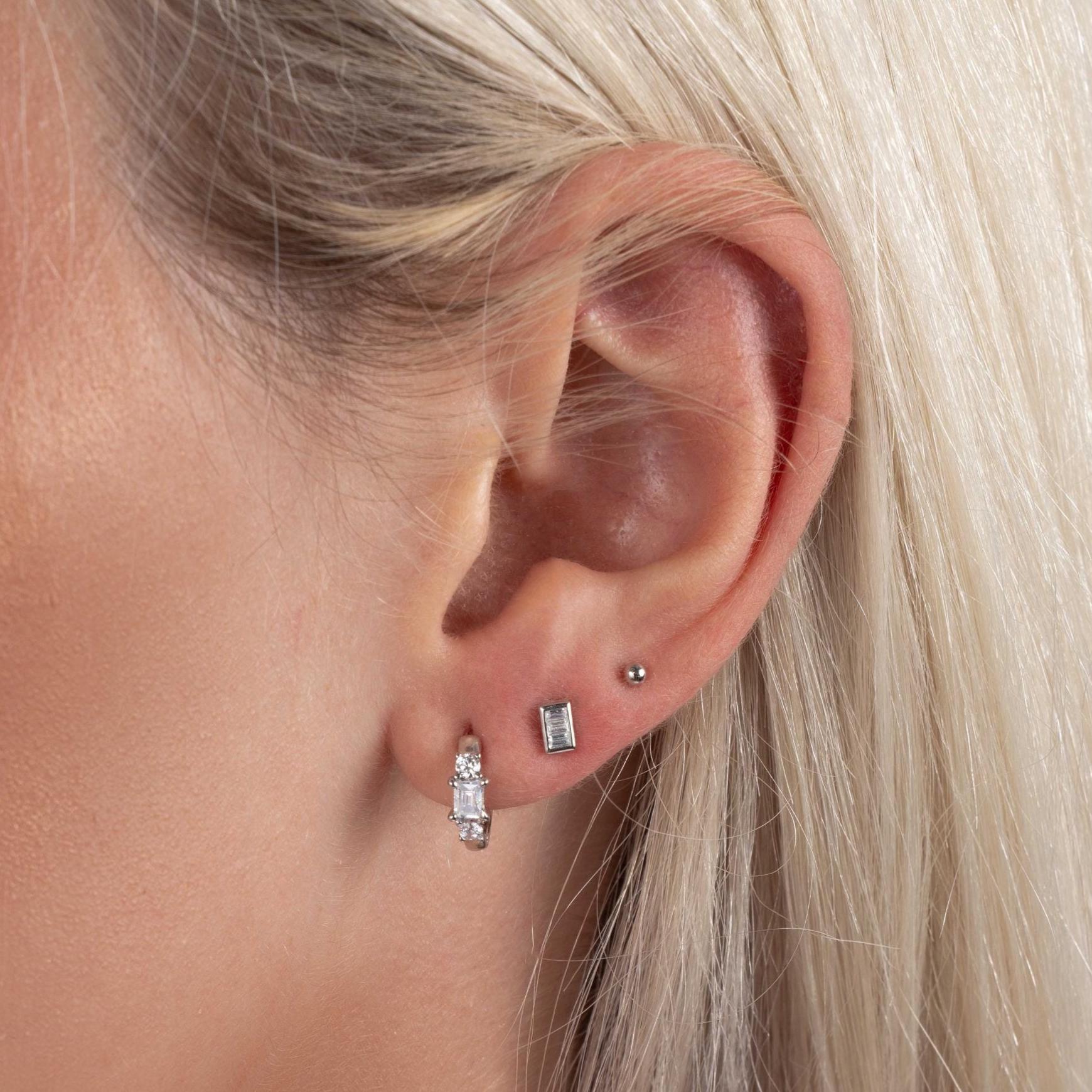 Baguette Stud Earrings, Sterling Silver Earrings, Small Earrings, Cartilage Earrings, Dainty Earrings, Minimalist Earrings, Tiny Studs