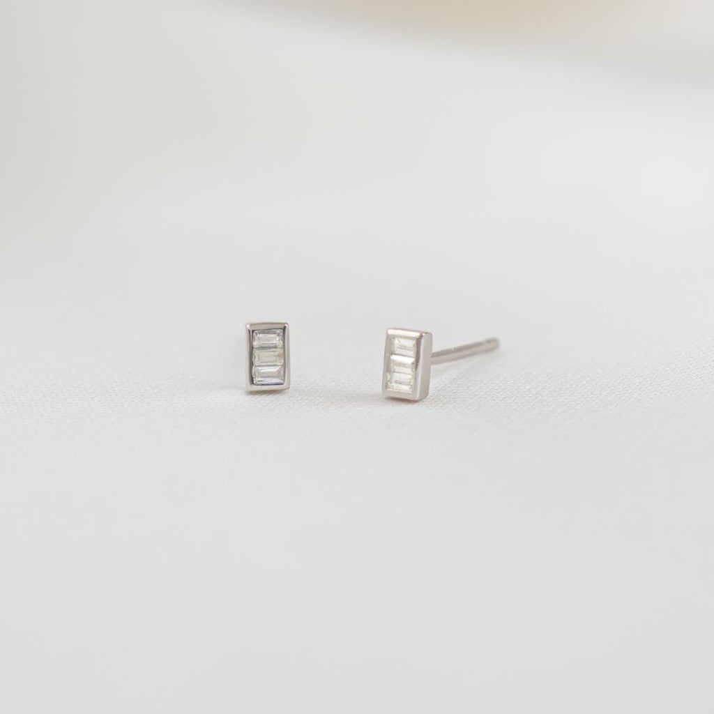Baguette Stud Earrings, Sterling Silver Earrings, Small Earrings, Cartilage Earrings, Dainty Earrings, Minimalist Earrings, Tiny Studs