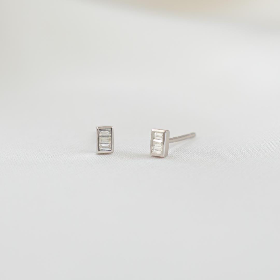 Baguette Stud Earrings, Sterling Silver Earrings, Small Earrings, Cartilage Earrings, Dainty Earrings, Minimalist Earrings, Tiny Studs