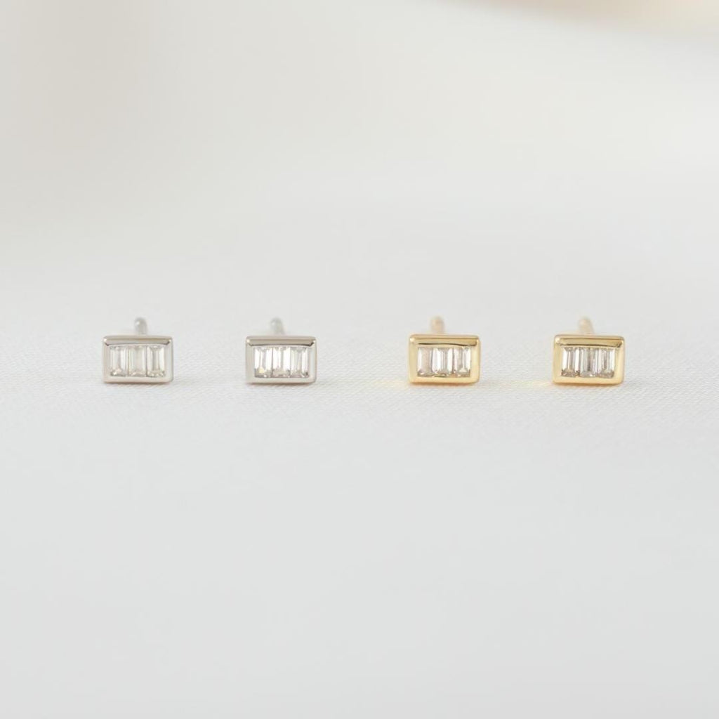 Baguette Stud Earrings, Sterling Silver Earrings, Small Earrings, Cartilage Earrings, Dainty Earrings, Minimalist Earrings, Tiny Studs