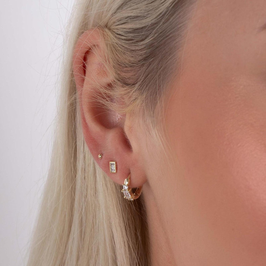 Baguette Stud Earrings, Sterling Silver Earrings, Small Earrings, Cartilage Earrings, Dainty Earrings, Minimalist Earrings, Tiny Studs