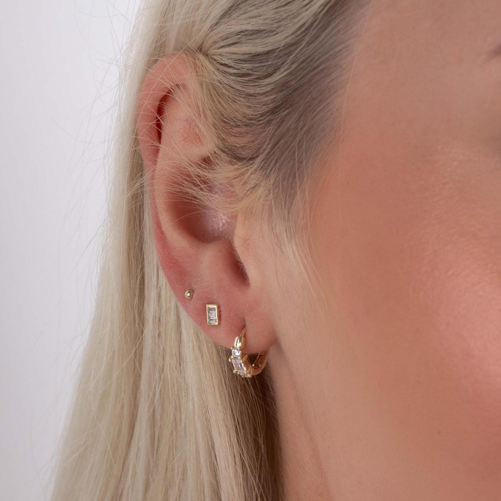 Baguette Stud Earrings, Sterling Silver Earrings, Small Earrings, Cartilage Earrings, Dainty Earrings, Minimalist Earrings, Tiny Studs