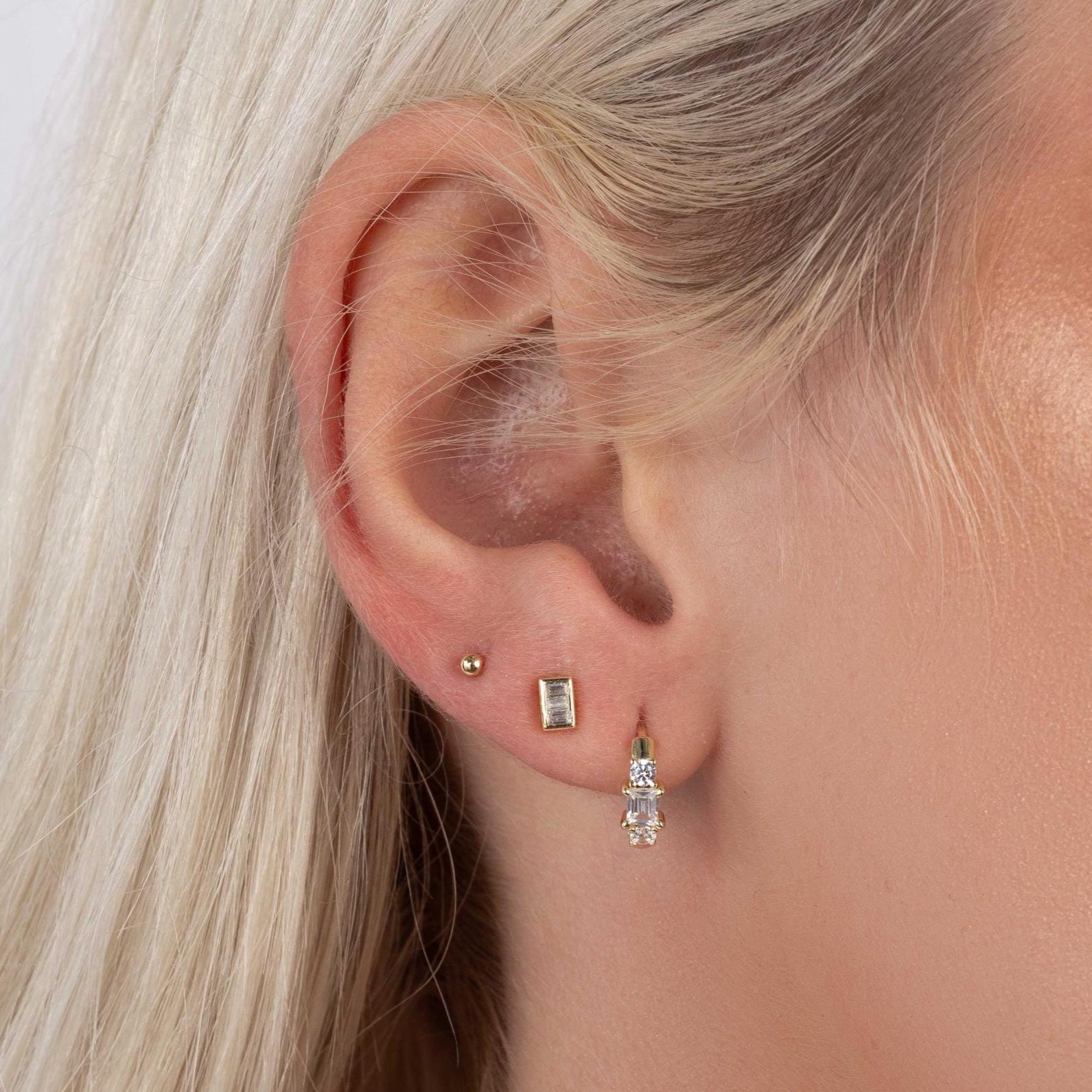 Baguette Stud Earrings, Sterling Silver Earrings, Small Earrings, Cartilage Earrings, Dainty Earrings, Minimalist Earrings, Tiny Studs