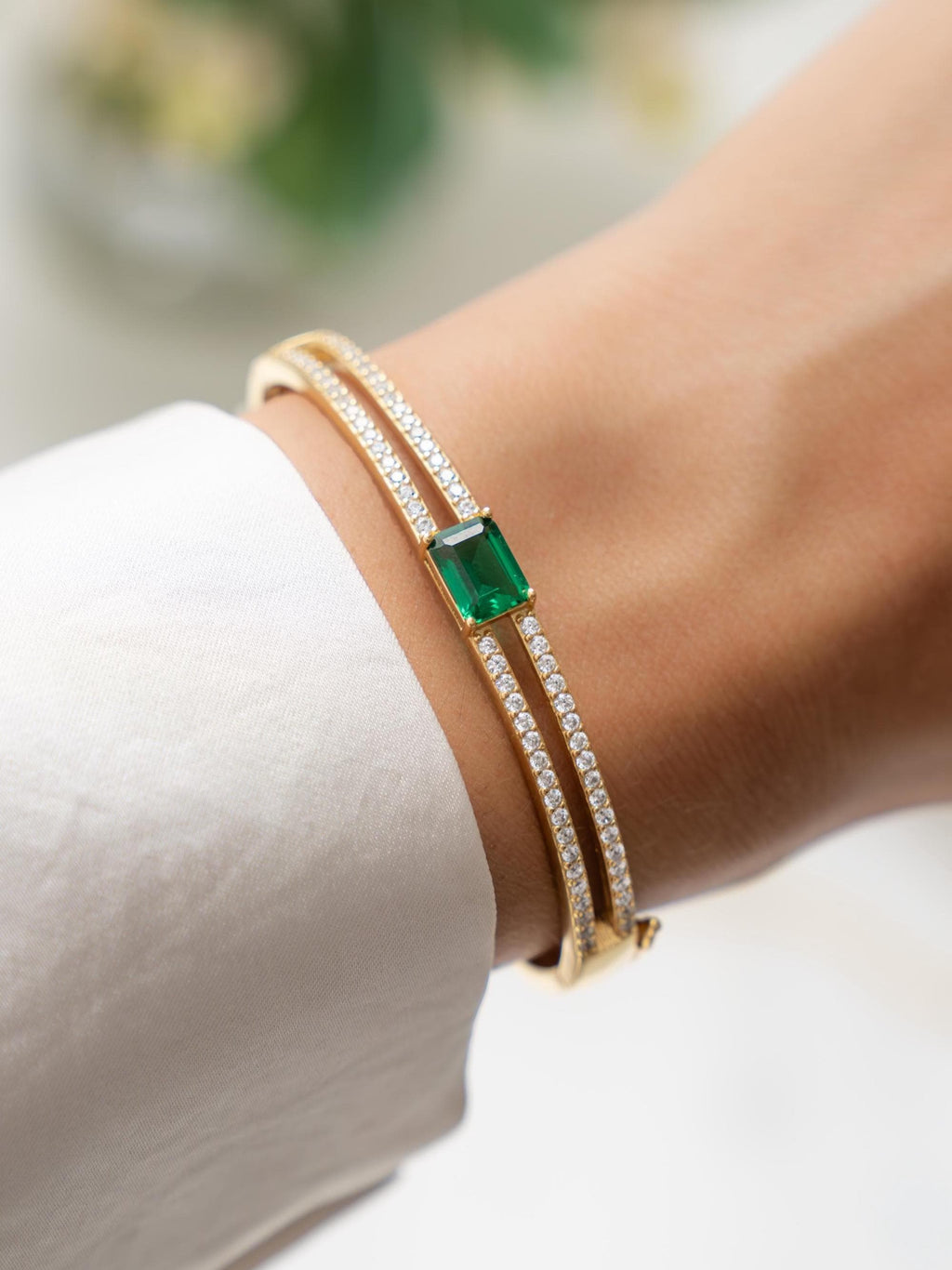 Emerald Bangle Bracelet, Cuff Bracelet, Emerald Jewelry, Diamond Bracelet, Gemstone Bracelet, Stacking Bracelet, Statement Bracelet, Bangle
