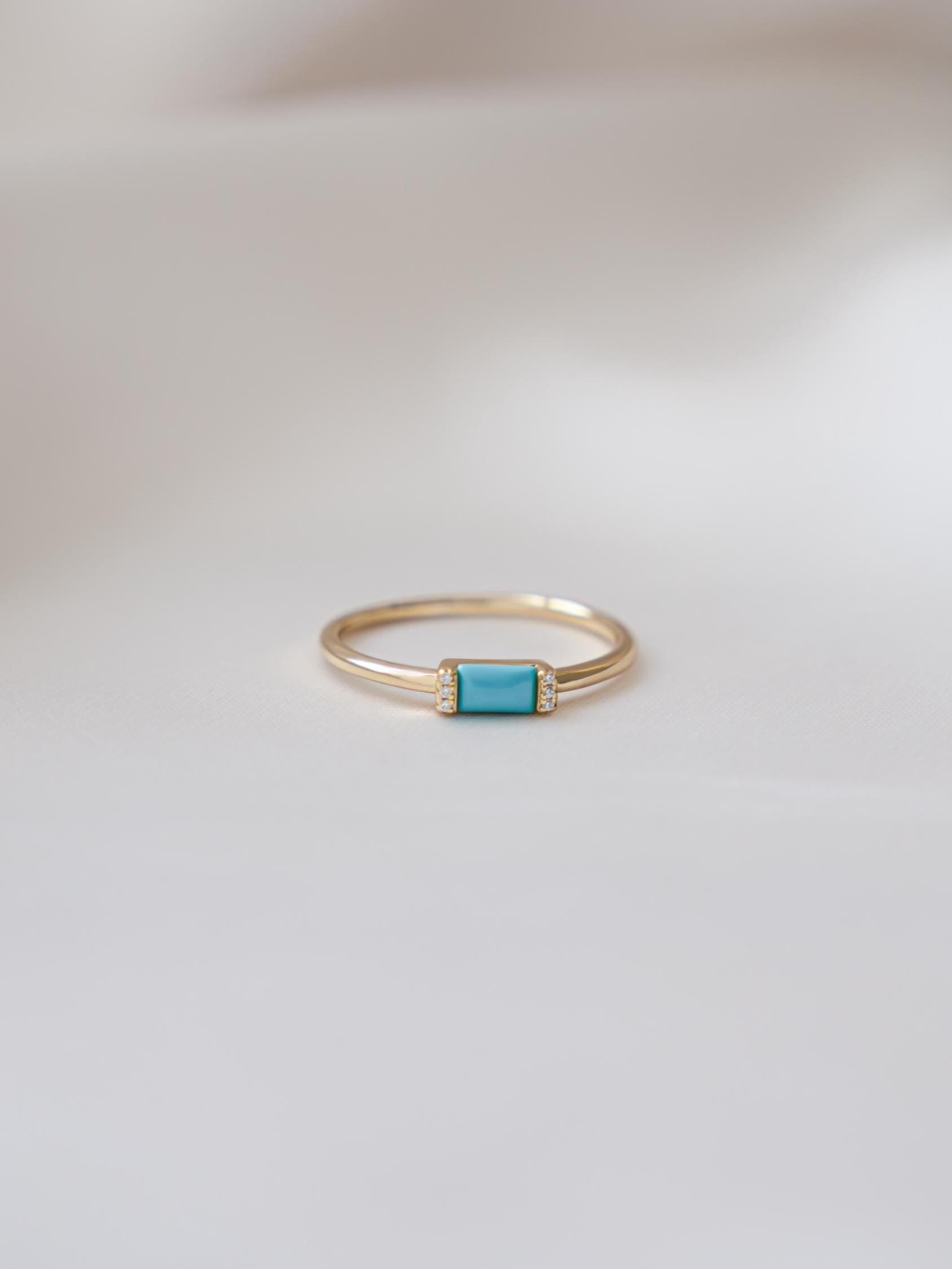 Turquoise Ring by Sami Jewels, Baguette Ring, Gemstone Ring, Dainty Ring, Stackable Rings, Minimalist Ring, Gold Ring, Turquoise Jewelry