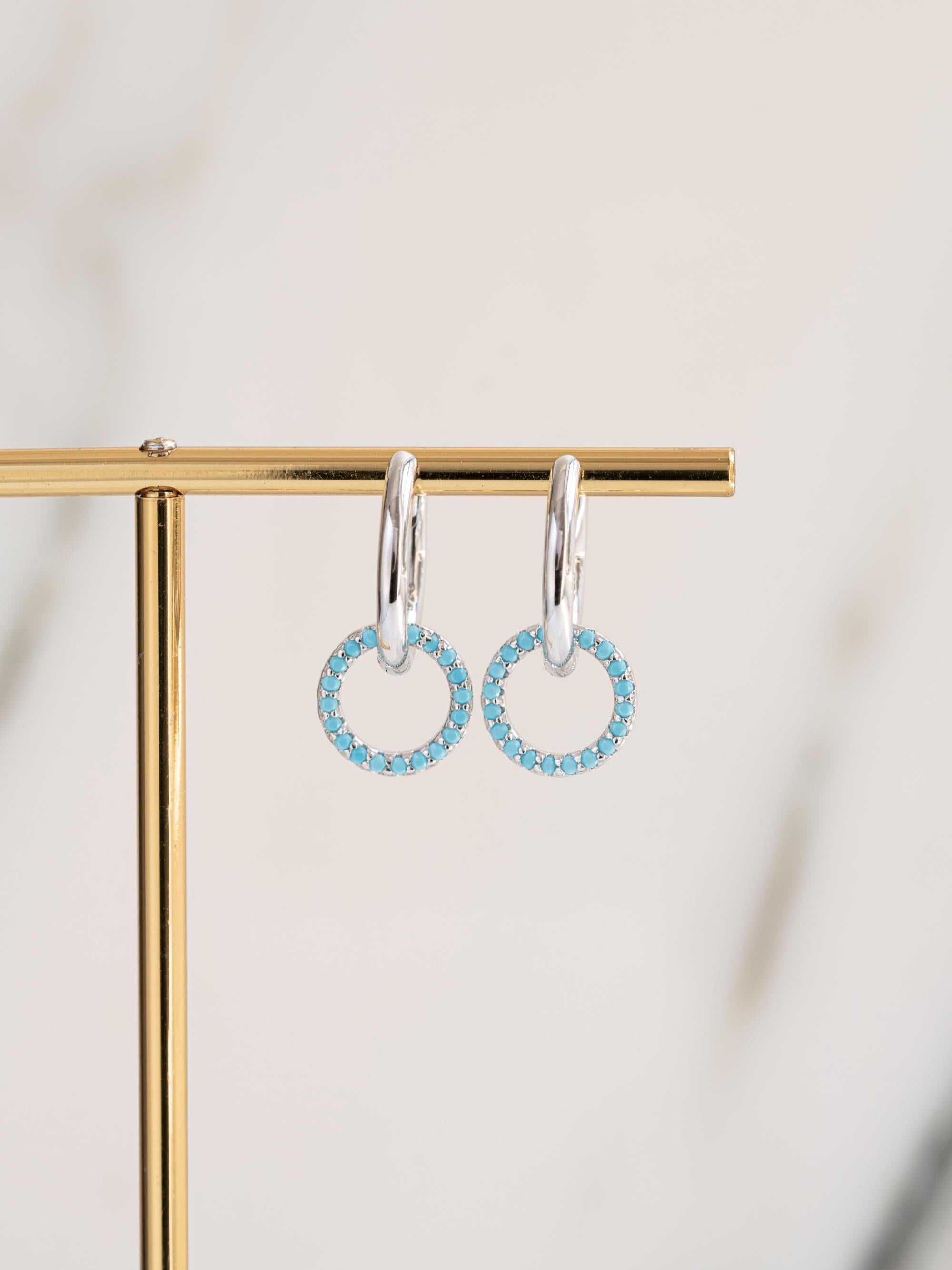 Turquoise Earrings, Charm Hoop Earrings, Dangle Earrings, Huggie Hoop Earrings, Minimalist Earrings, Turquoise Jewelry, Drop Earrings, Gift