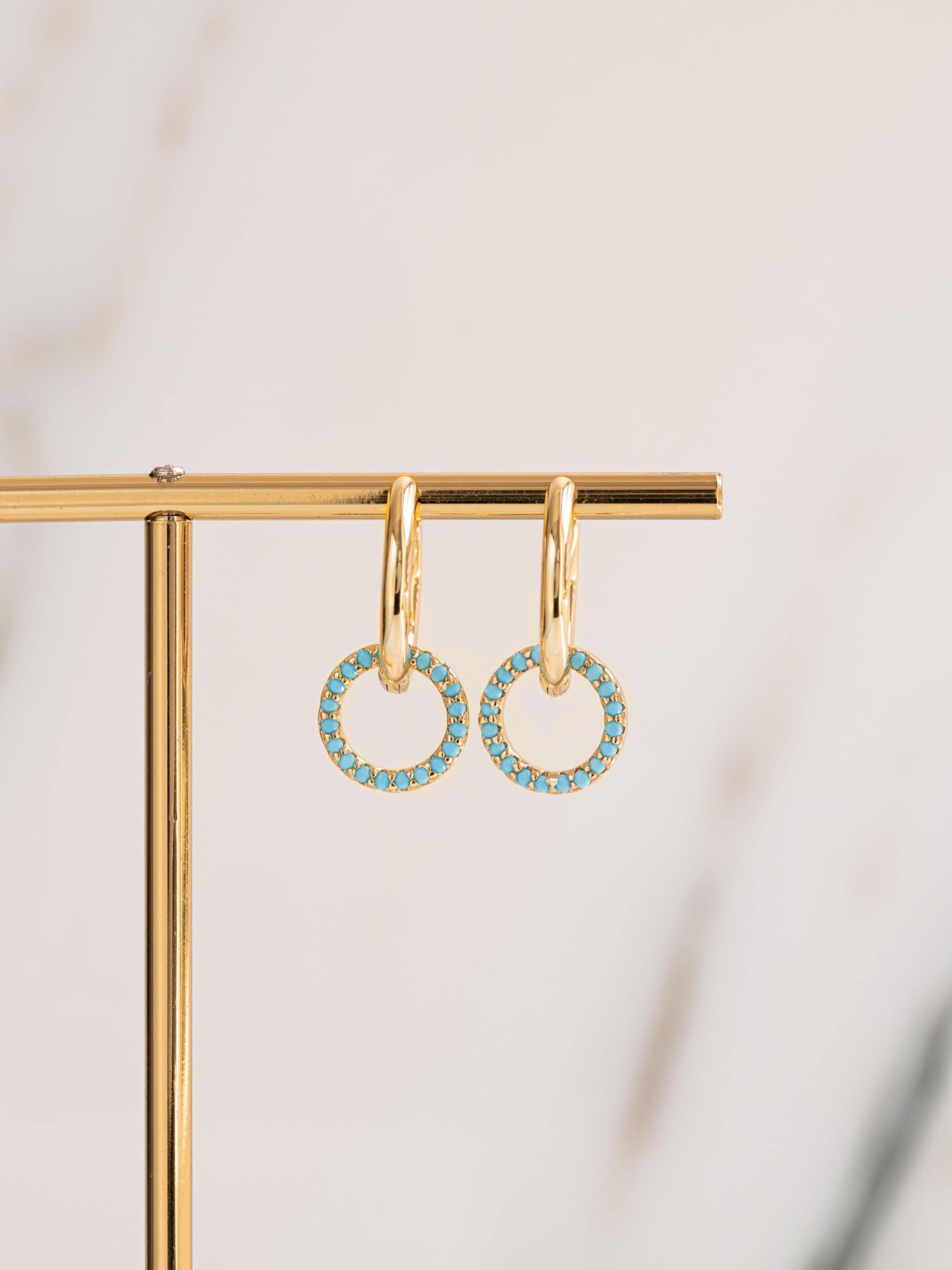 Turquoise Earrings, Charm Hoop Earrings, Dangle Earrings, Huggie Hoop Earrings, Minimalist Earrings, Turquoise Jewelry, Drop Earrings, Gift