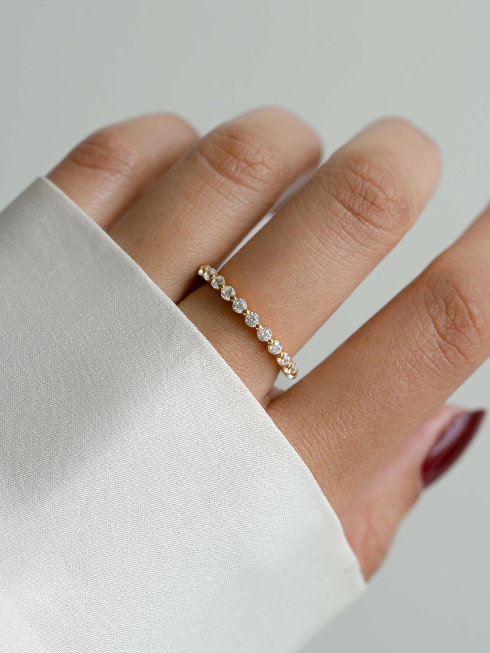 Dainty Diamond Ring by Sami Jewels, Half Eternity Ring, Stackable Rings, Minimalist Jewelry, Promise Ring, Wedding Band, Pinky Ring
