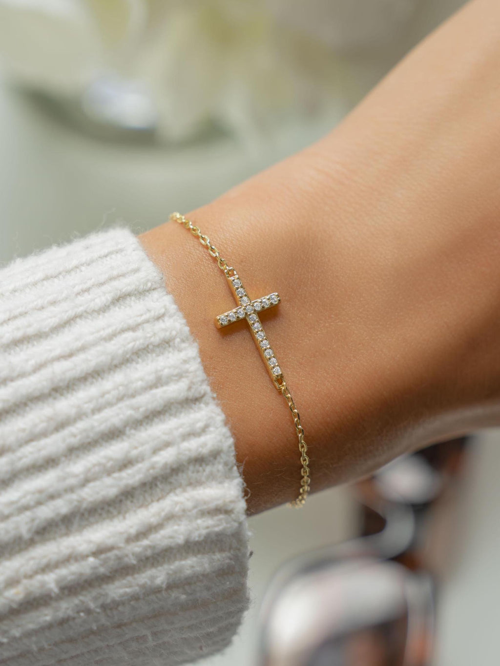 Cross Bracelet by Sami Jewels, Chain Bracelet, Charm Bracelet, Diamond Bracelet, Adjustable Bracelet, Dainty Bracelet, Religious Jewelry