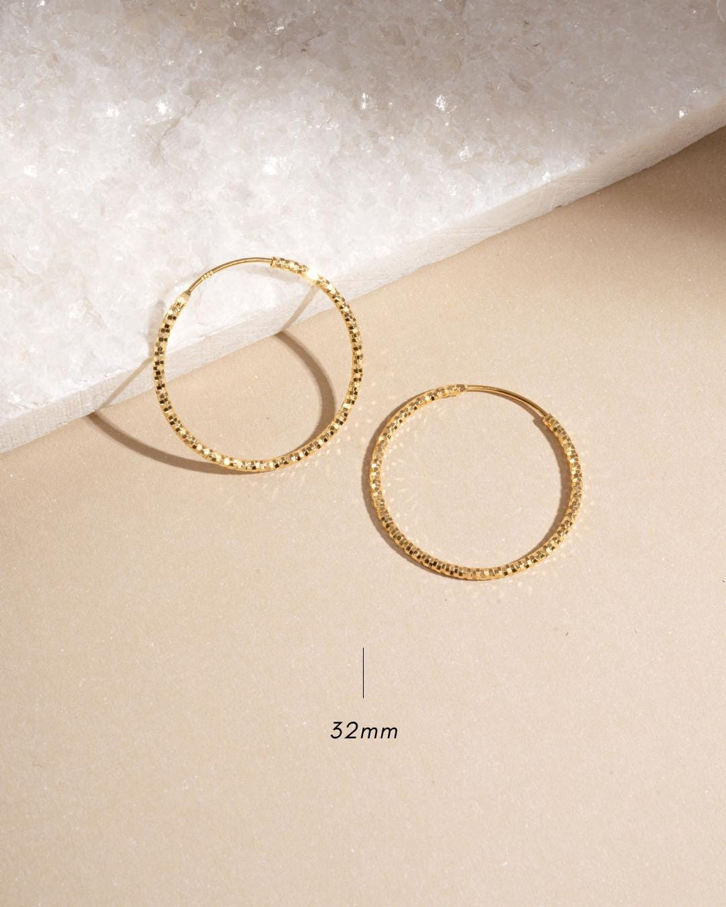 Diamond Cut Hoop Earrings by Sami Jewels, Available in 32mm, 40mm and 53mm Diameter Hoops, Lightweight Hoop Earrings made of Sterling Silver