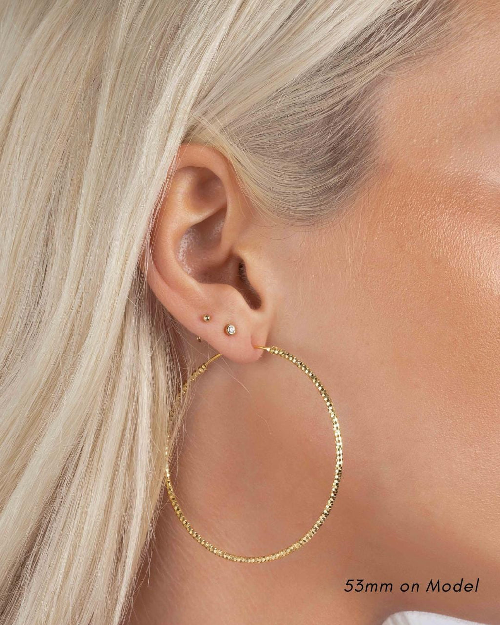 Diamond Cut Hoop Earrings by Sami Jewels, Available in 32mm, 40mm and 53mm Diameter Hoops, Lightweight Hoop Earrings made of Sterling Silver