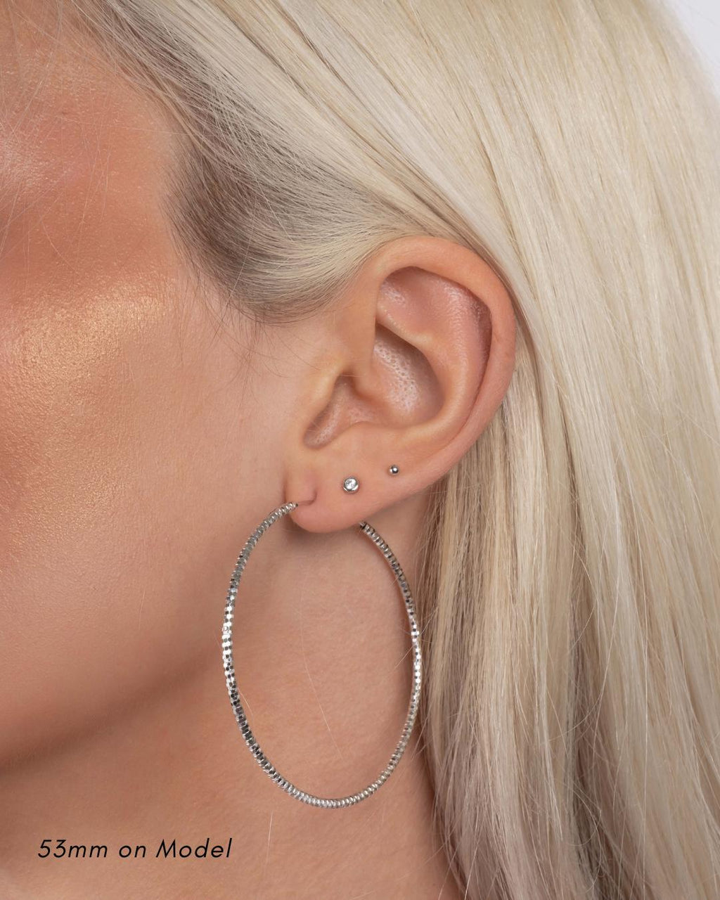 Diamond Cut Hoop Earrings by Sami Jewels, Available in 32mm, 40mm and 53mm Diameter Hoops, Lightweight Hoop Earrings made of Sterling Silver