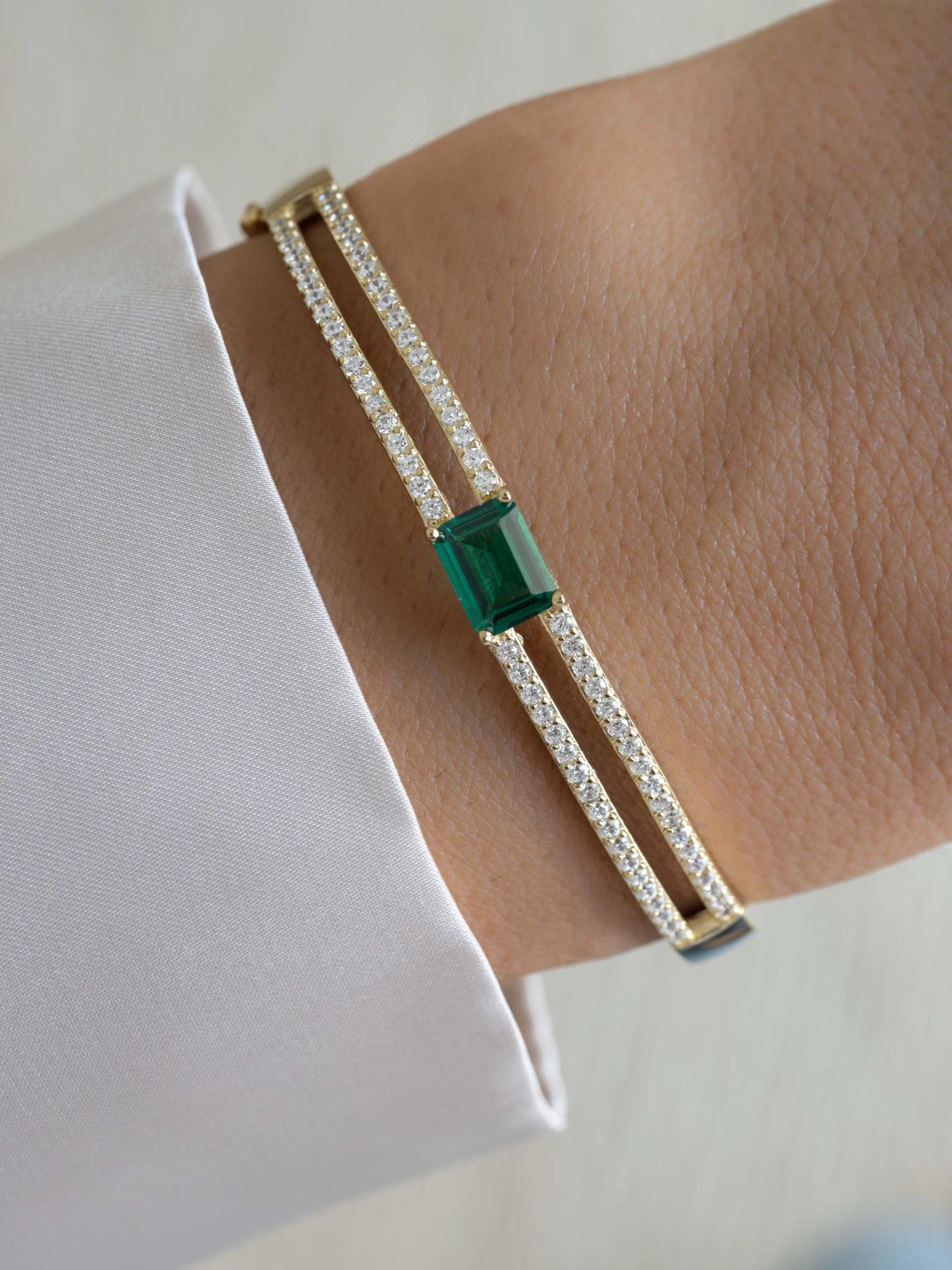 Emerald Bangle Bracelet, Cuff Bracelet, Emerald Jewelry, Diamond Bracelet, Gemstone Bracelet, Stacking Bracelet, Statement Bracelet, Bangle