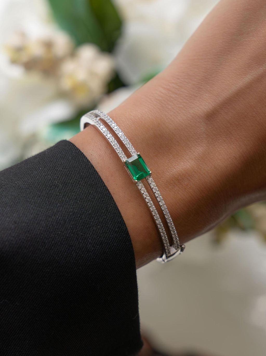 Emerald Bangle Bracelet, Cuff Bracelet, Emerald Jewelry, Diamond Bracelet, Gemstone Bracelet, Stacking Bracelet, Statement Bracelet, Bangle