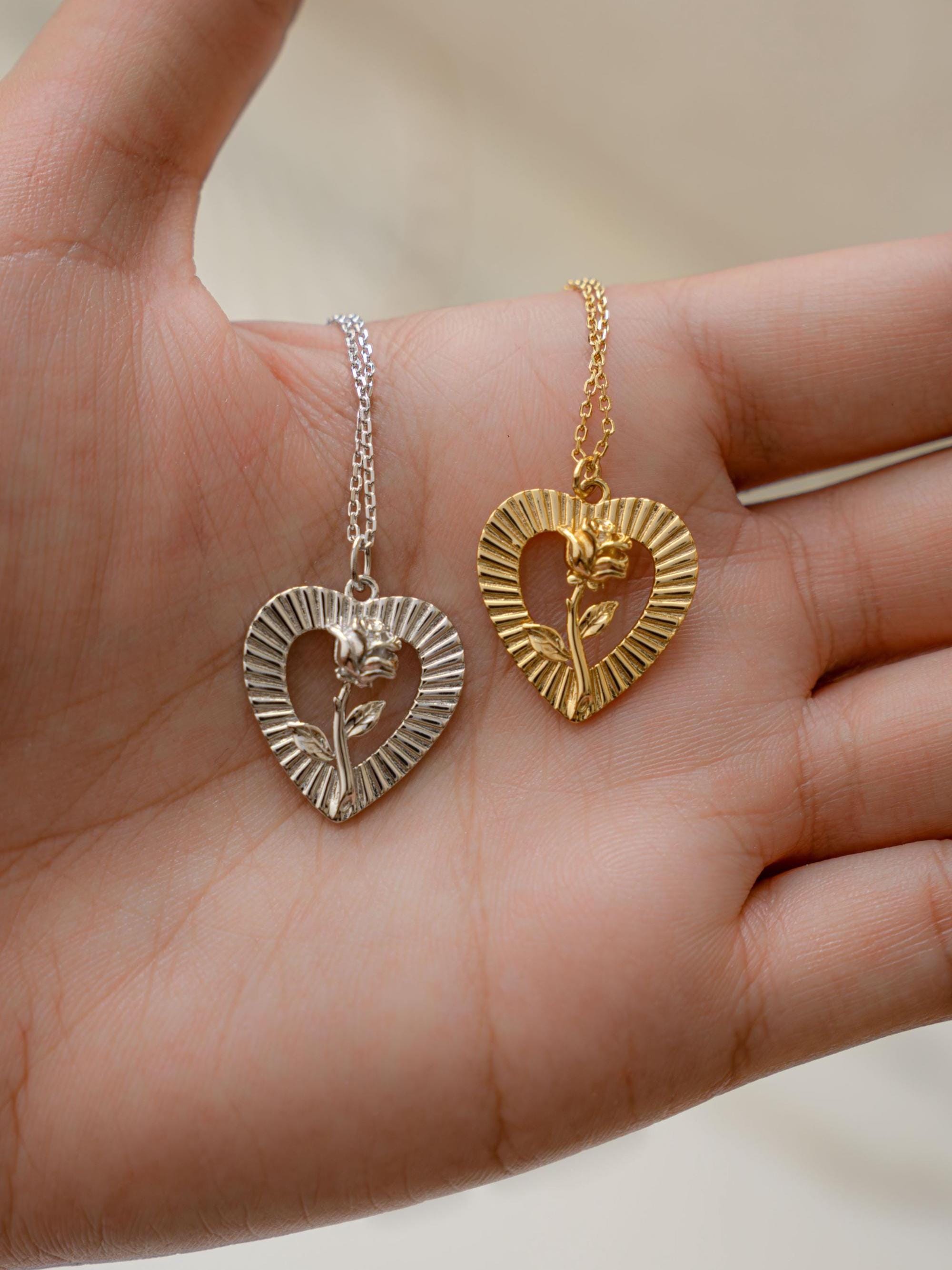 Heart Pendant Necklace by Sami Jewels, Rose Necklace, Heart Necklace, Statement Necklace, Charm Necklace, Vintage Necklace, Heart Medallion