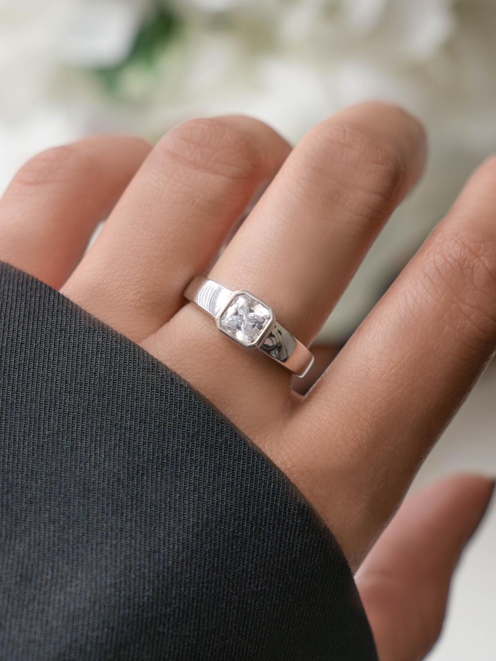 Bezel Set Dome Ring by Sami Jewels, Square Ring, Diamond Ring, Stackable Rings, Radiant Cut Diamond, Chunky Rings, Statement Ring