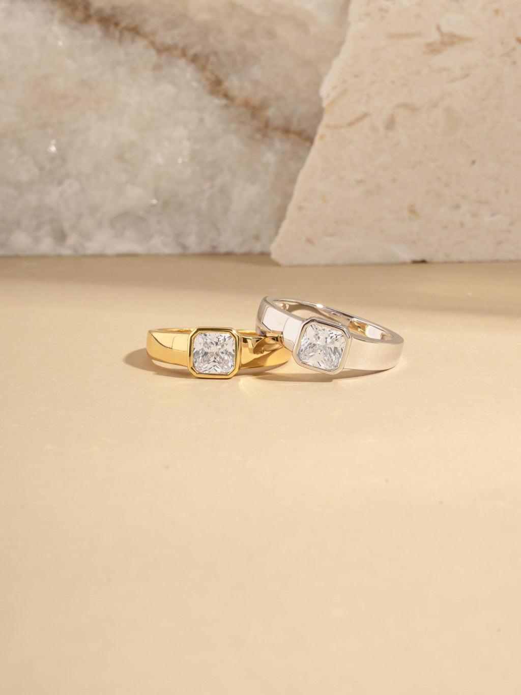 Bezel Set Dome Ring by Sami Jewels, Square Ring, Diamond Ring, Stackable Rings, Radiant Cut Diamond, Chunky Rings, Statement Ring
