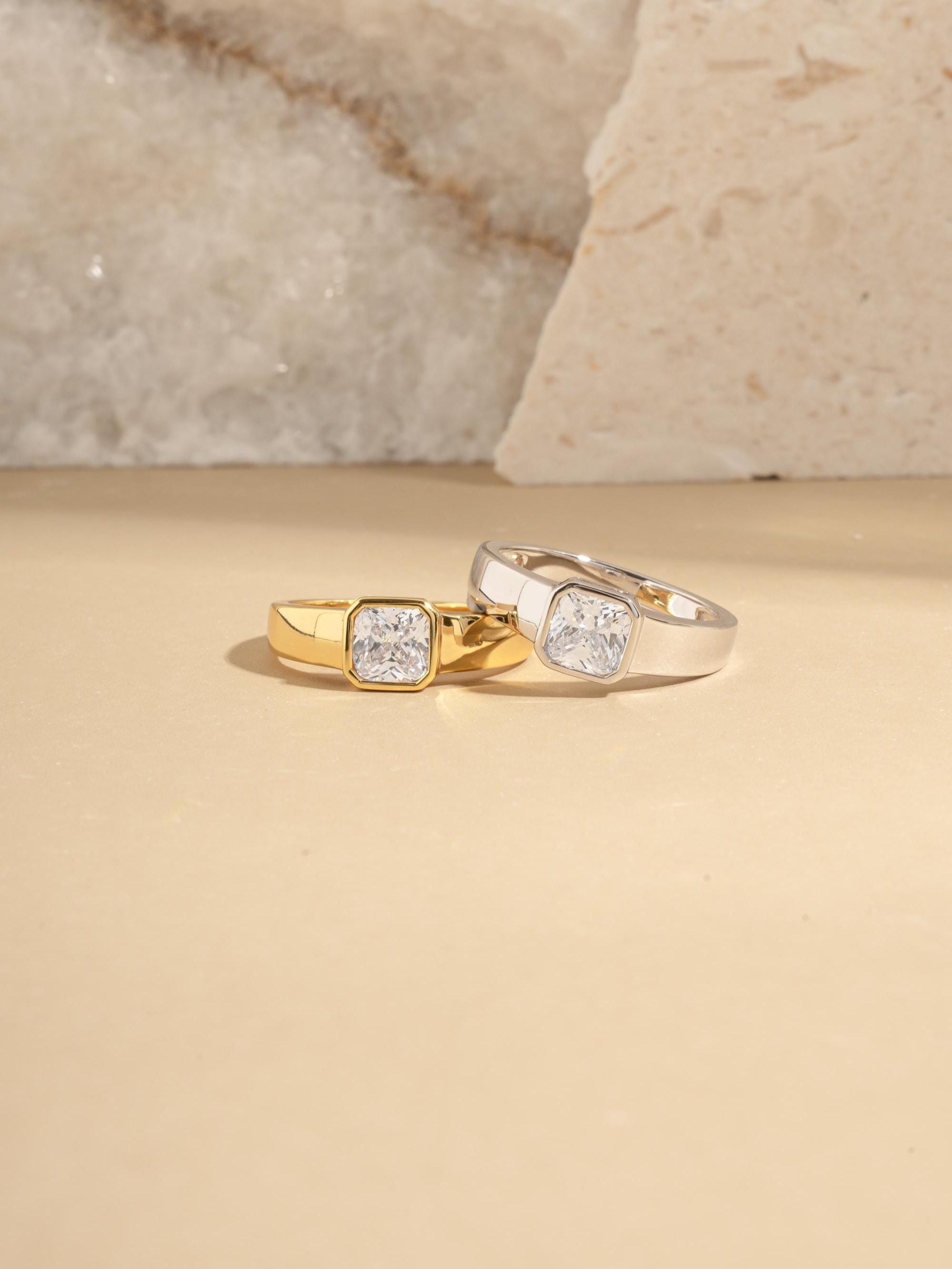 Bezel Set Dome Ring by Sami Jewels, Square Ring, Diamond Ring, Stackable Rings, Radiant Cut Diamond, Chunky Rings, Statement Ring