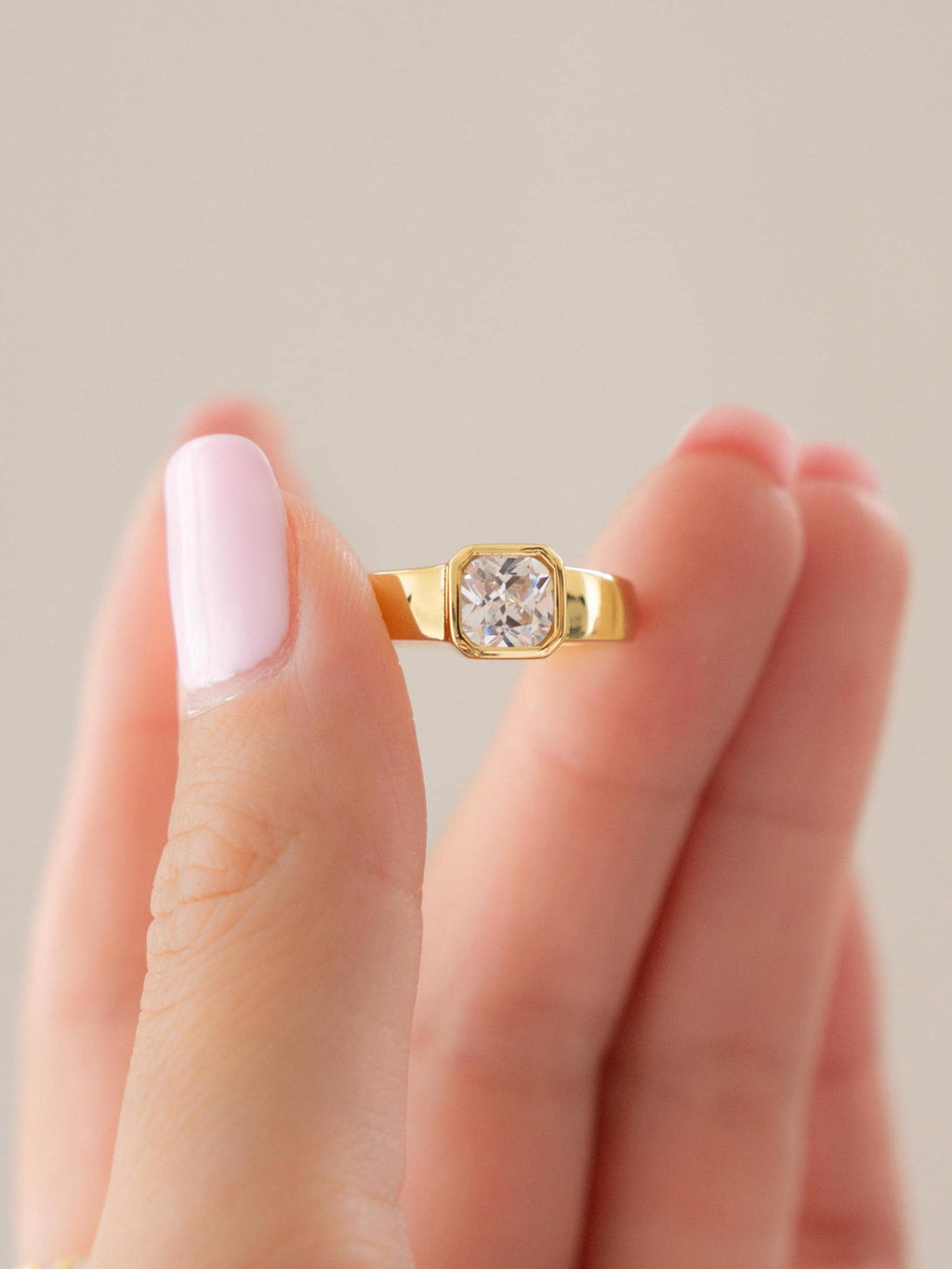 Bezel Set Dome Ring by Sami Jewels, Square Ring, Diamond Ring, Stackable Rings, Radiant Cut Diamond, Chunky Rings, Statement Ring