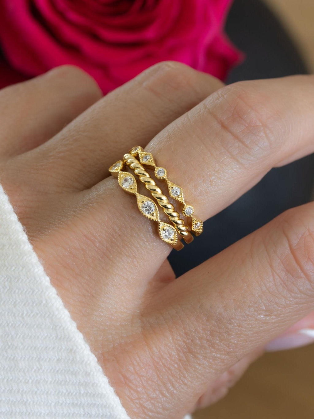 3 Ring Set by Sami Jewels, Stackable Rings, Diamond Rings, Dainty Ring, Minimalist Jewelry, Jewelry Set, Vintage Ring, Eternity Ring