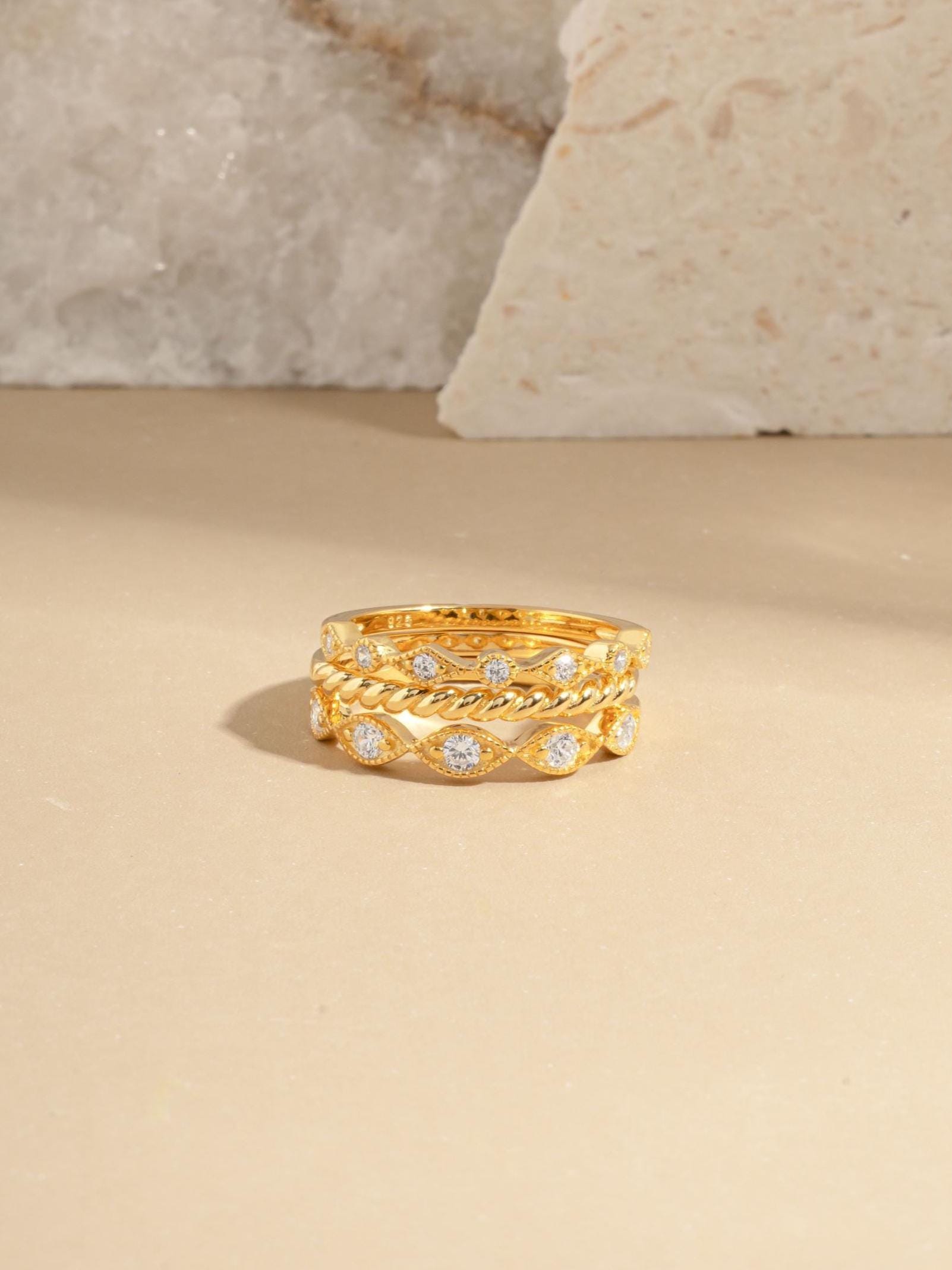 3 Ring Set by Sami Jewels, Stackable Rings, Diamond Rings, Dainty Ring, Minimalist Jewelry, Jewelry Set, Vintage Ring, Eternity Ring