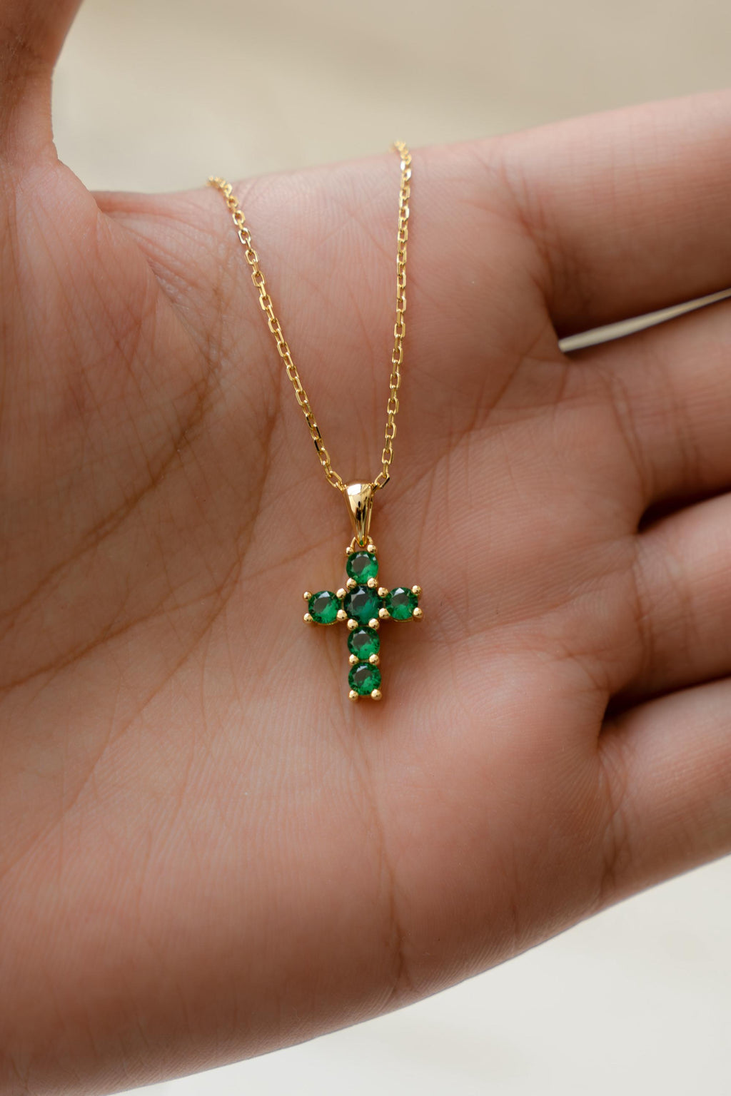 Emerald Cross Necklace by Sami Jewels, Green Cross Pendant Necklace, Religious Jewelry, Dainty Necklace, Gemstone Necklace, Gift for Her