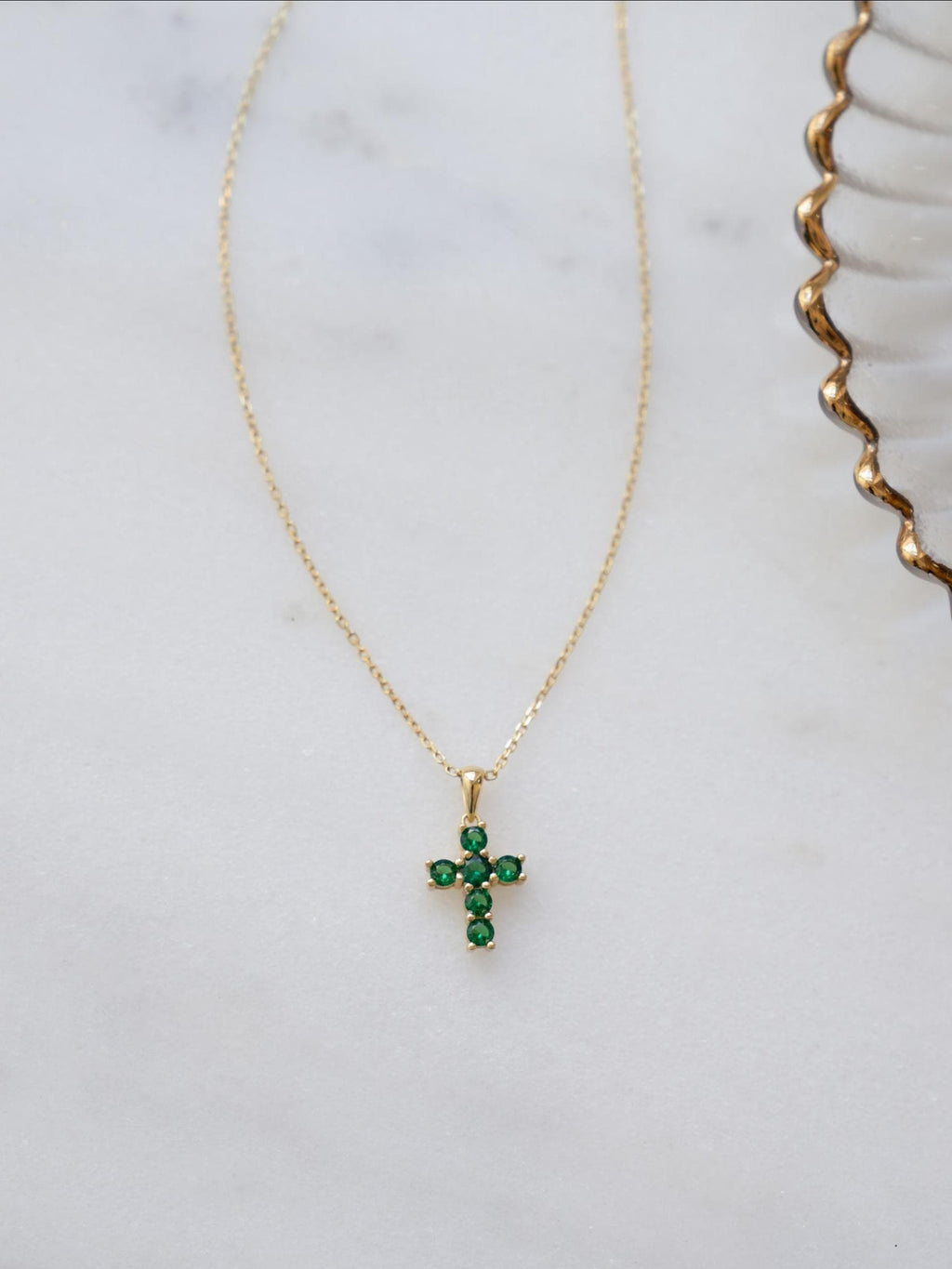 Emerald Cross Necklace by Sami Jewels, Green Cross Pendant Necklace, Religious Jewelry, Dainty Necklace, Gemstone Necklace, Gift for Her