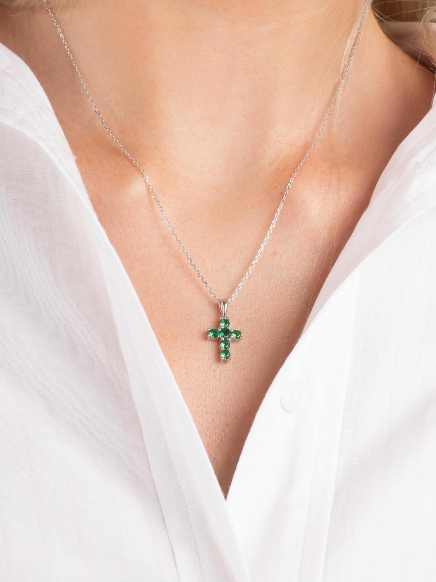 Emerald Cross Necklace by Sami Jewels, Green Cross Pendant Necklace, Religious Jewelry, Dainty Necklace, Gemstone Necklace, Gift for Her