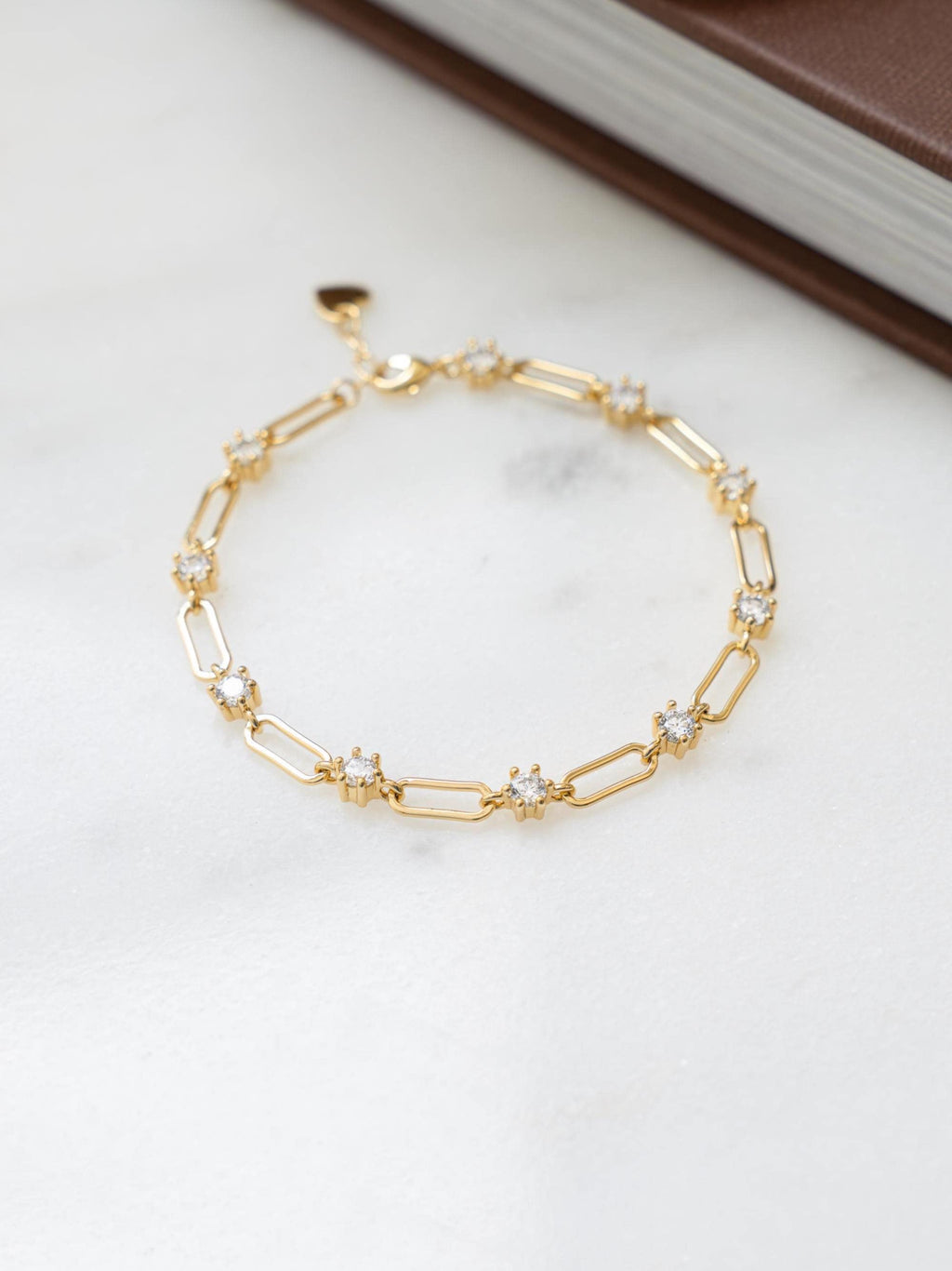 Paperclip Chain and Diamond Link Bracelet, Dainty Bracelet, Chain Bracelet, Minimalist Stackable Gold Bracelet, Gold Bracelet for Women