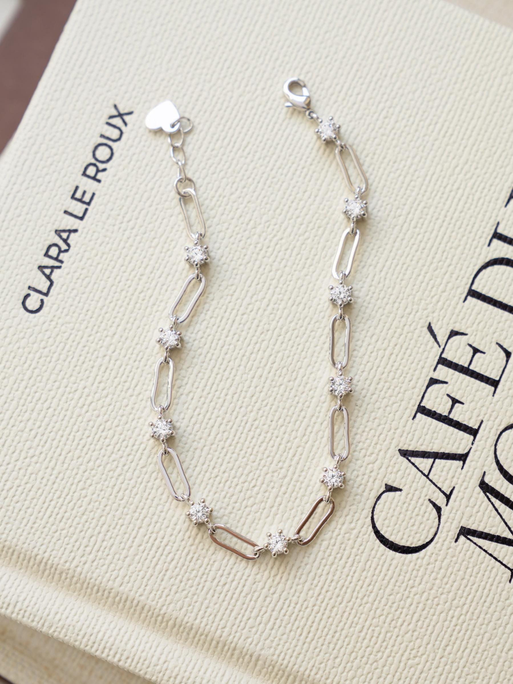 Paperclip Chain and Diamond Link Bracelet, Dainty Bracelet, Chain Bracelet, Minimalist Stackable Gold Bracelet, Gold Bracelet for Women