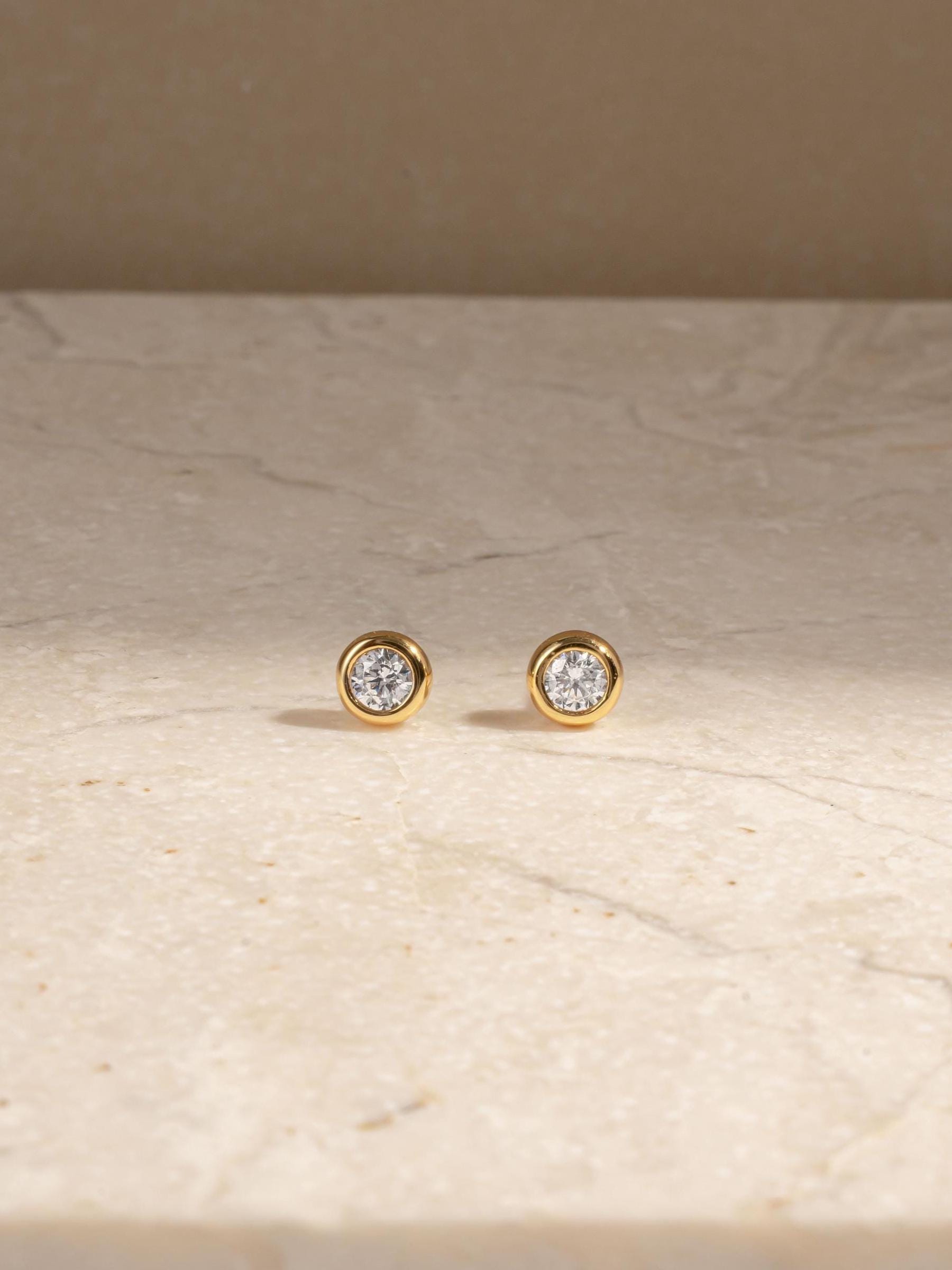 Aquamarine Diamond Bezel Stud Earrings, Aquamarine Earrings, Blue Earrings, Stud Earrings, Small Earrings, Dainty Studs, Bridal Jewelry