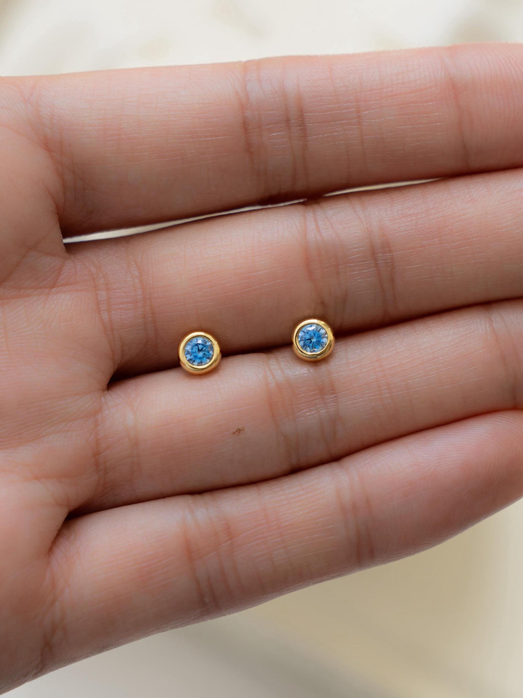Aquamarine Diamond Bezel Stud Earrings, Aquamarine Earrings, Blue Earrings, Stud Earrings, Small Earrings, Dainty Studs, Bridal Jewelry