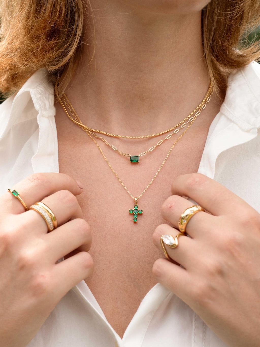 Emerald Cross Necklace by Sami Jewels, Green Cross Pendant Necklace, Religious Jewelry, Dainty Necklace, Gemstone Necklace, Gift for Her