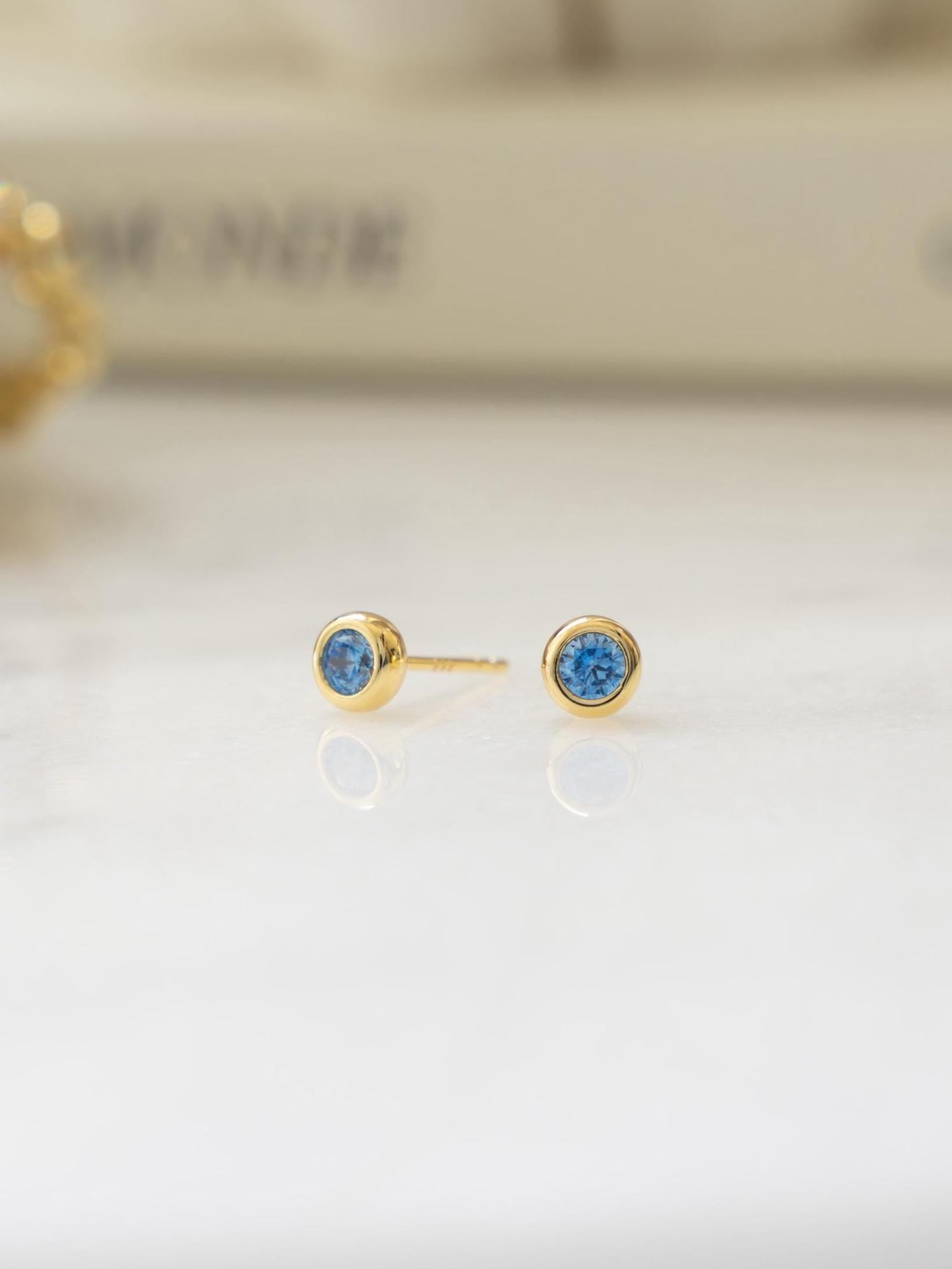 Aquamarine Diamond Bezel Stud Earrings, Aquamarine Earrings, Blue Earrings, Stud Earrings, Small Earrings, Dainty Studs, Bridal Jewelry