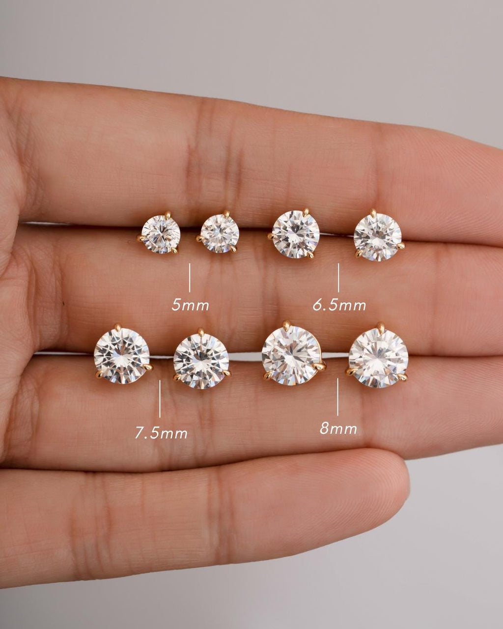 Diamond Stud Earrings Available in 4 Sizes, Dainty Stud Earrings, Round Stud Earrings, Sterling Silver Earrings, Bridal Earrings