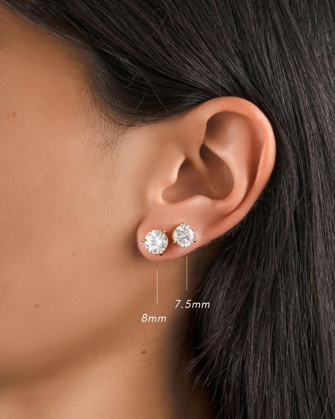 Diamond Stud Earrings Available in 4 Sizes, Dainty Stud Earrings, Round Stud Earrings, Sterling Silver Earrings, Bridal Earrings