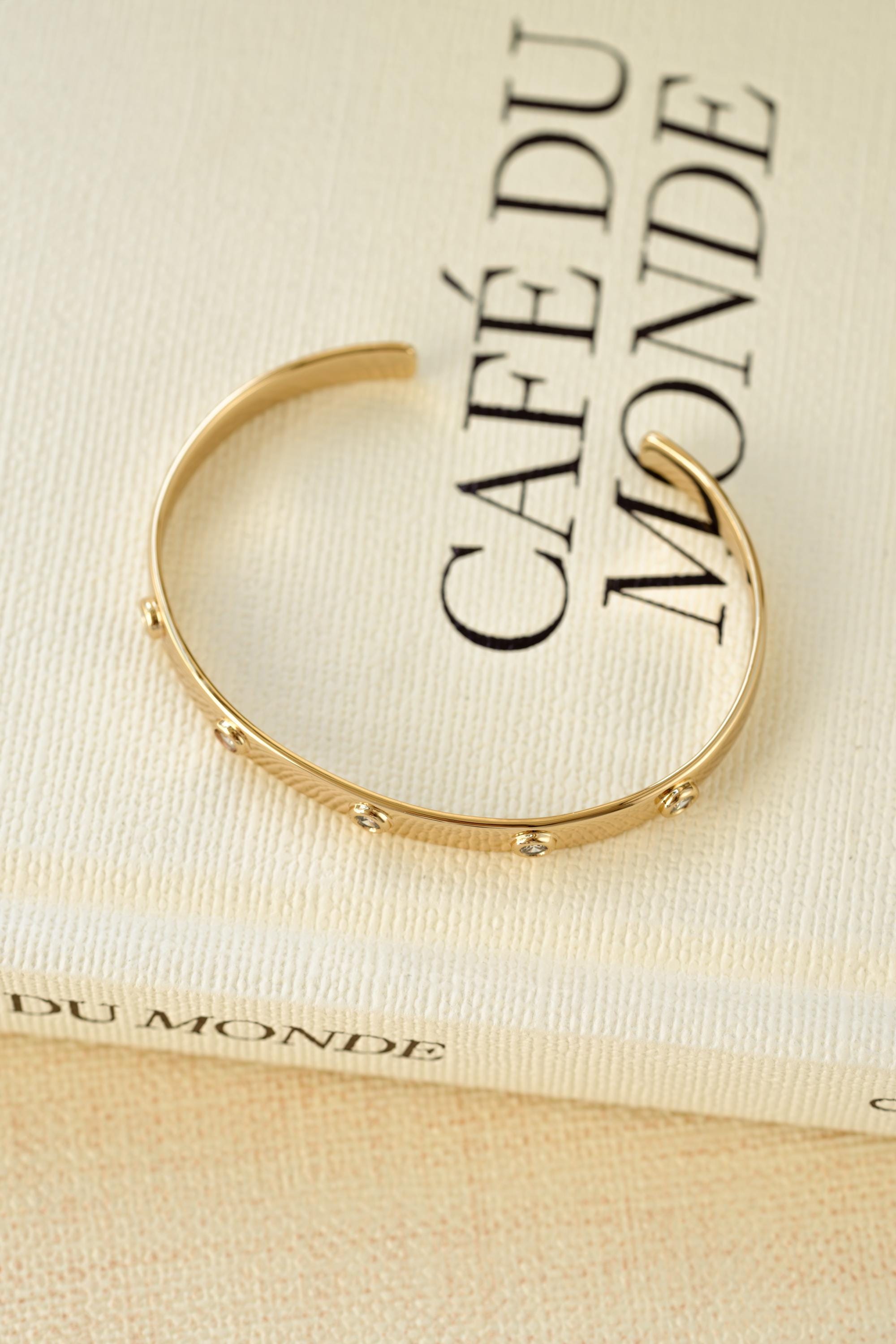 Diamond Bezel Cuff Bracelet by Sami Jewels, Adjustable Design available in Gold or Silver
