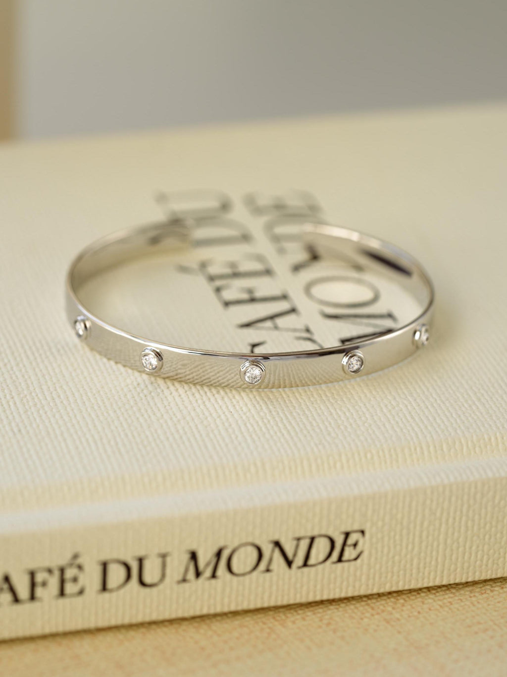 Diamond Bezel Cuff Bracelet by Sami Jewels, Adjustable Design available in Gold or Silver
