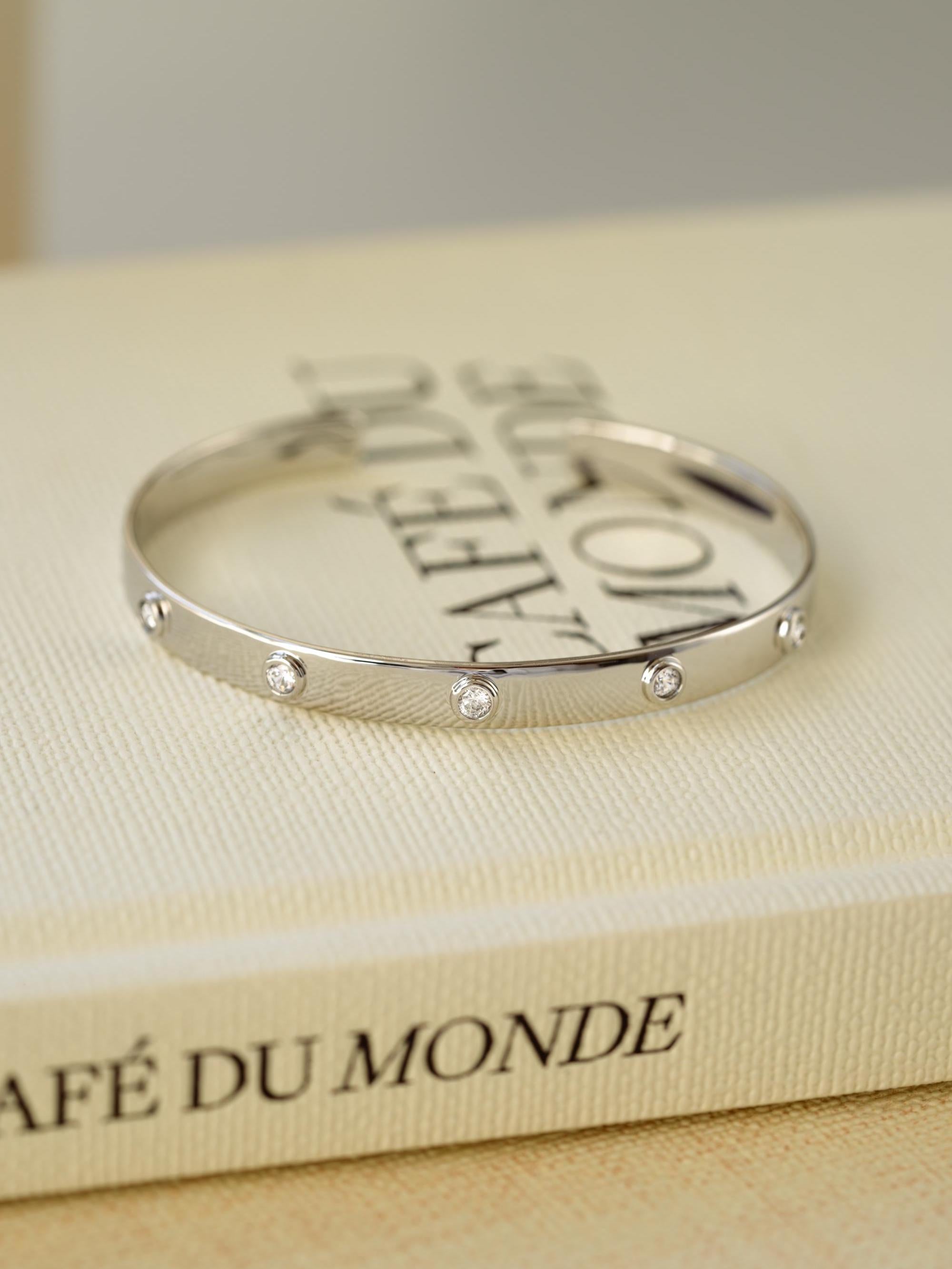 Diamond Bezel Cuff Bracelet by Sami Jewels, Adjustable Design available in Gold or Silver