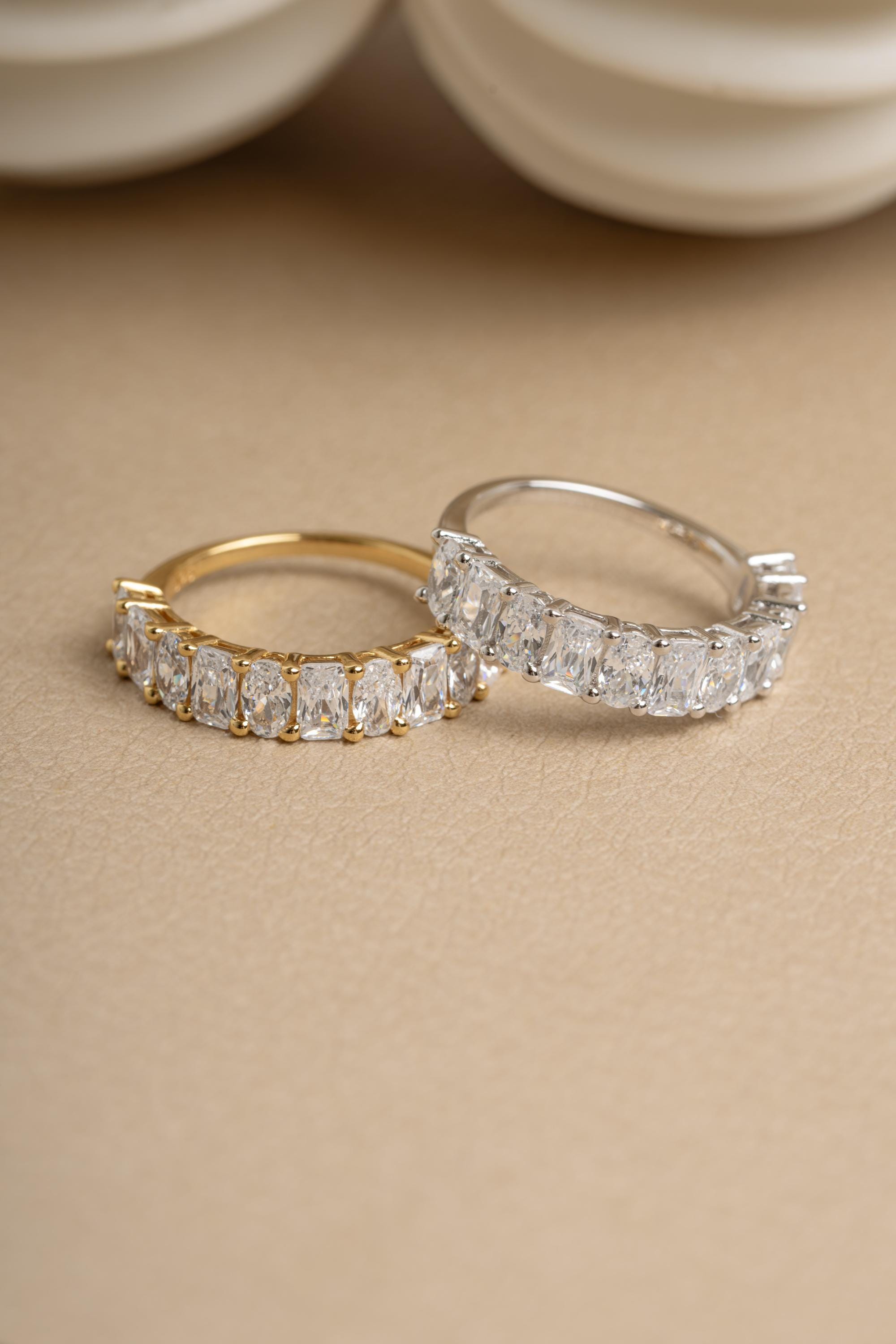 Diamond Ring by Sami Jewels, Cubic Zirconia Wedding Band, Radiant Cut & Oval Cut Stone,