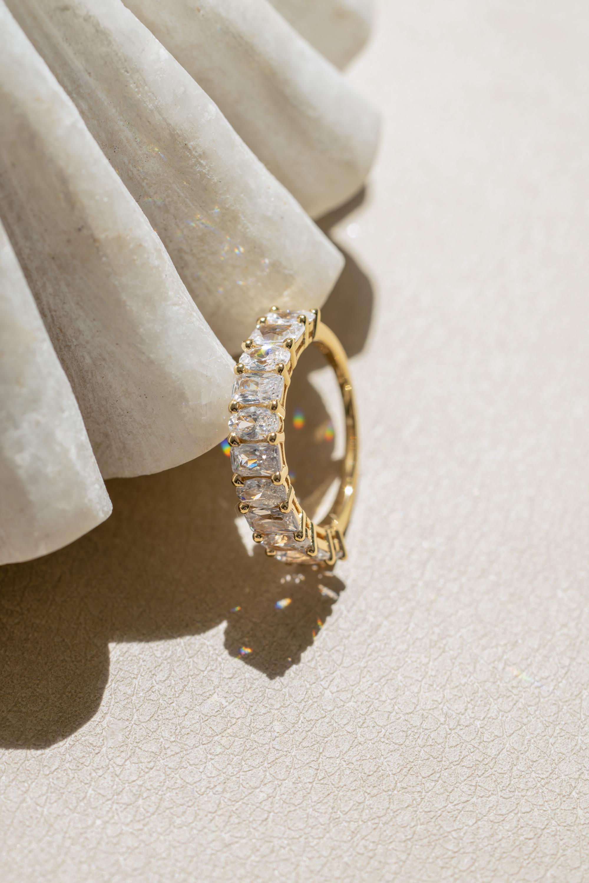 Diamond Ring by Sami Jewels, Cubic Zirconia Wedding Band, Radiant Cut & Oval Cut Stone,