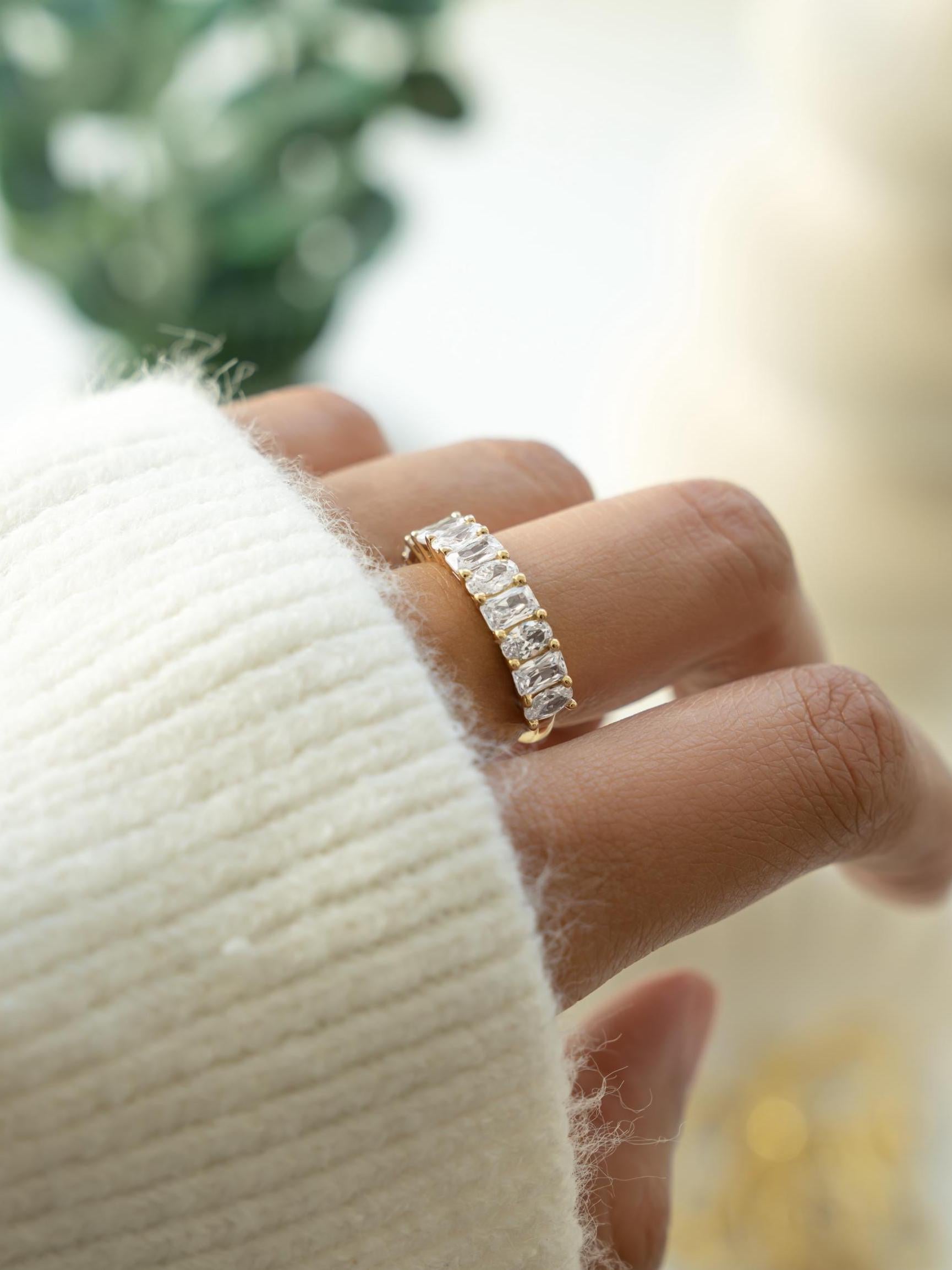 Diamond Ring by Sami Jewels, Cubic Zirconia Wedding Band, Radiant Cut & Oval Cut Stone,