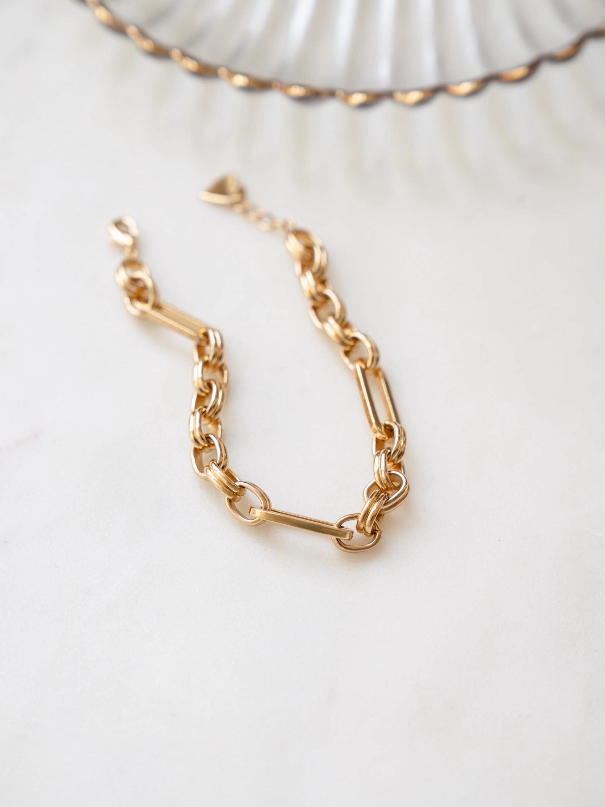 Vintage Chunky Gold Link Bracelet, Chain Bracelet, Adjustable Bracelet, Vintage Bracelet, Link Bracelet, Gold Bracelet