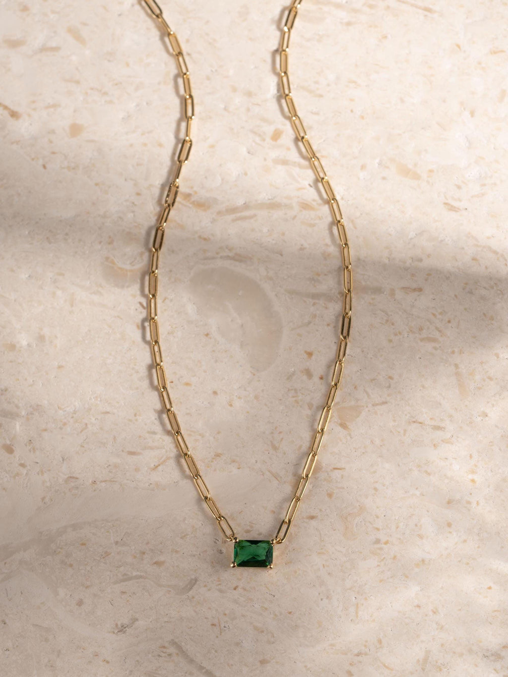 Emerald Baguette Necklace, Green Pendant Necklace, Baguette Necklace, Gemstone Necklace, Paperclip Chain Necklace, Birthstone Necklace