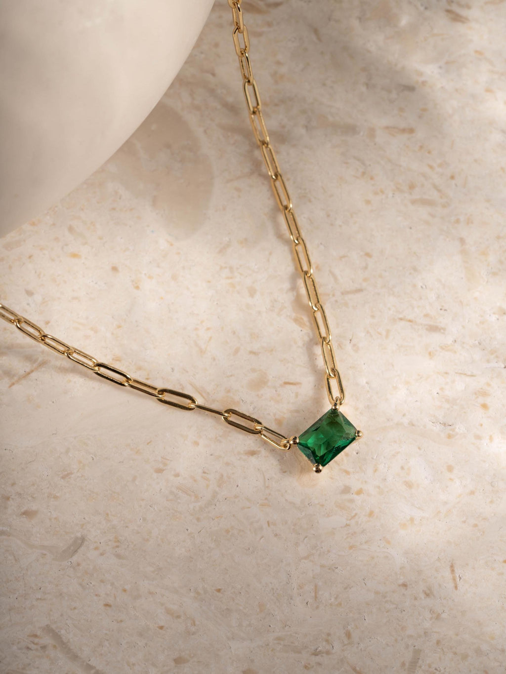 Emerald Baguette Necklace, Green Pendant Necklace, Baguette Necklace, Gemstone Necklace, Paperclip Chain Necklace, Birthstone Necklace